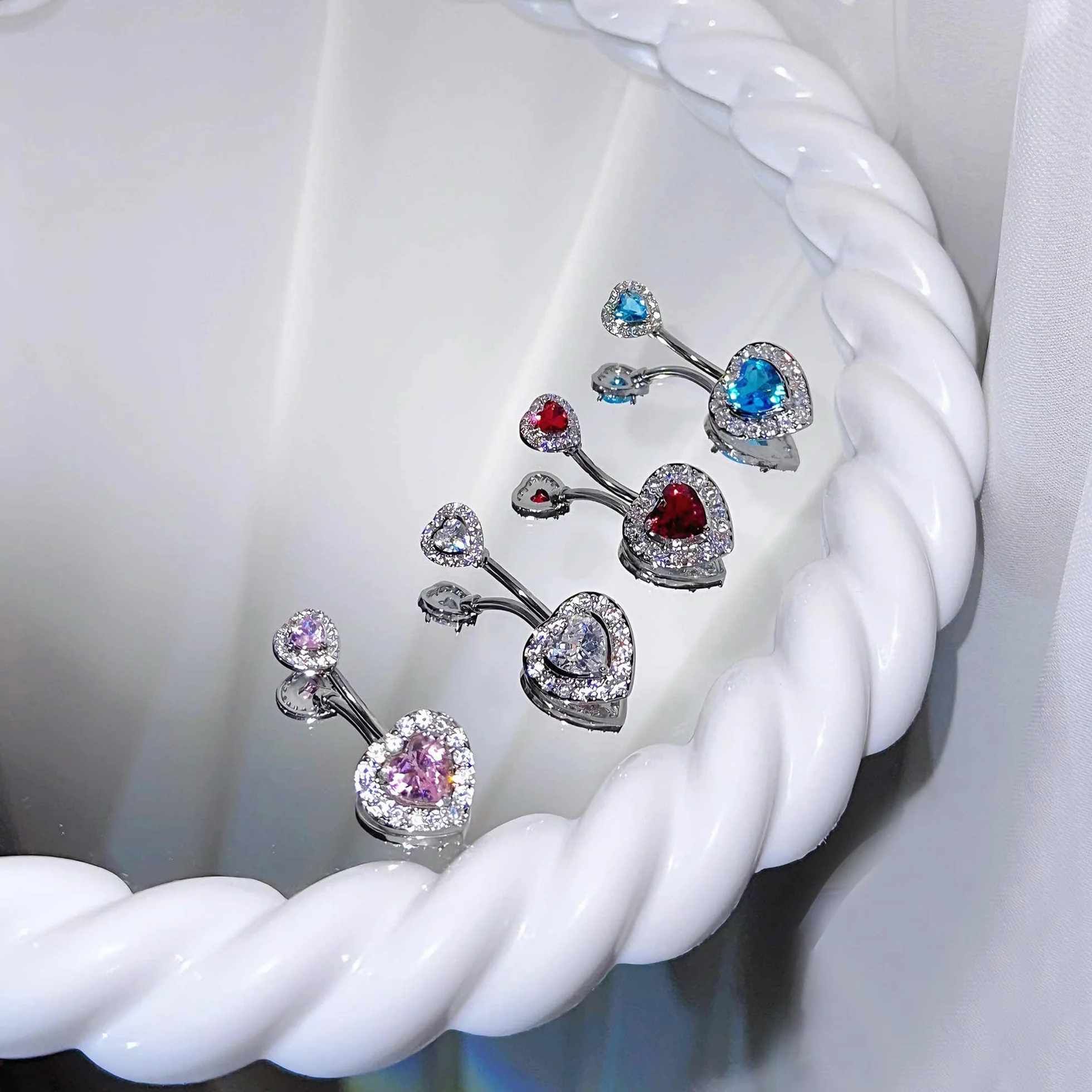LAURITAMI 14G kolczyk do pępka tytanowy 12 mm długość pręcika kolczyk do pępka kolczyk do pępka srebrny CZ Titanium Belly Button do pępka Bars Body Piercing biżuteria damska