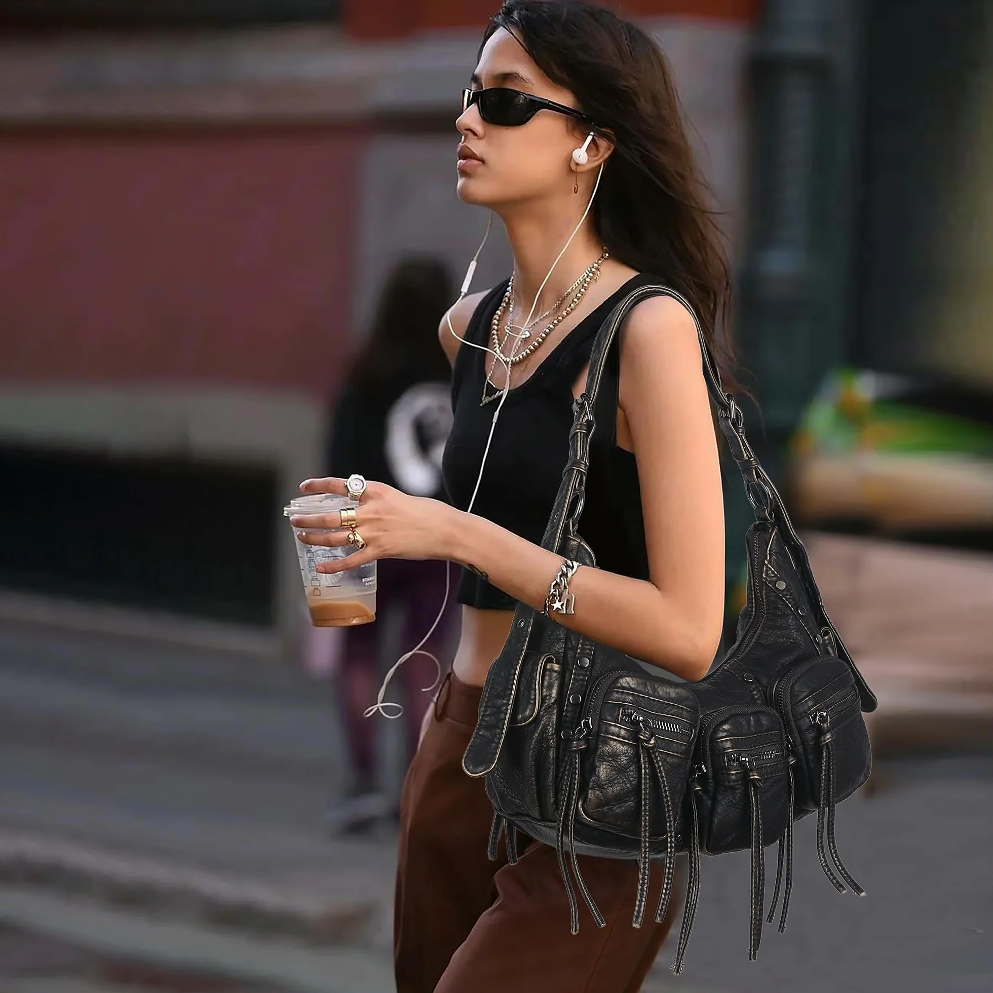 Angel Kiss Torby hobo torebka dla kobiet Y2K torba na ramię z wieloma kieszeniami designerska tornister nabijane torebki z paskiem