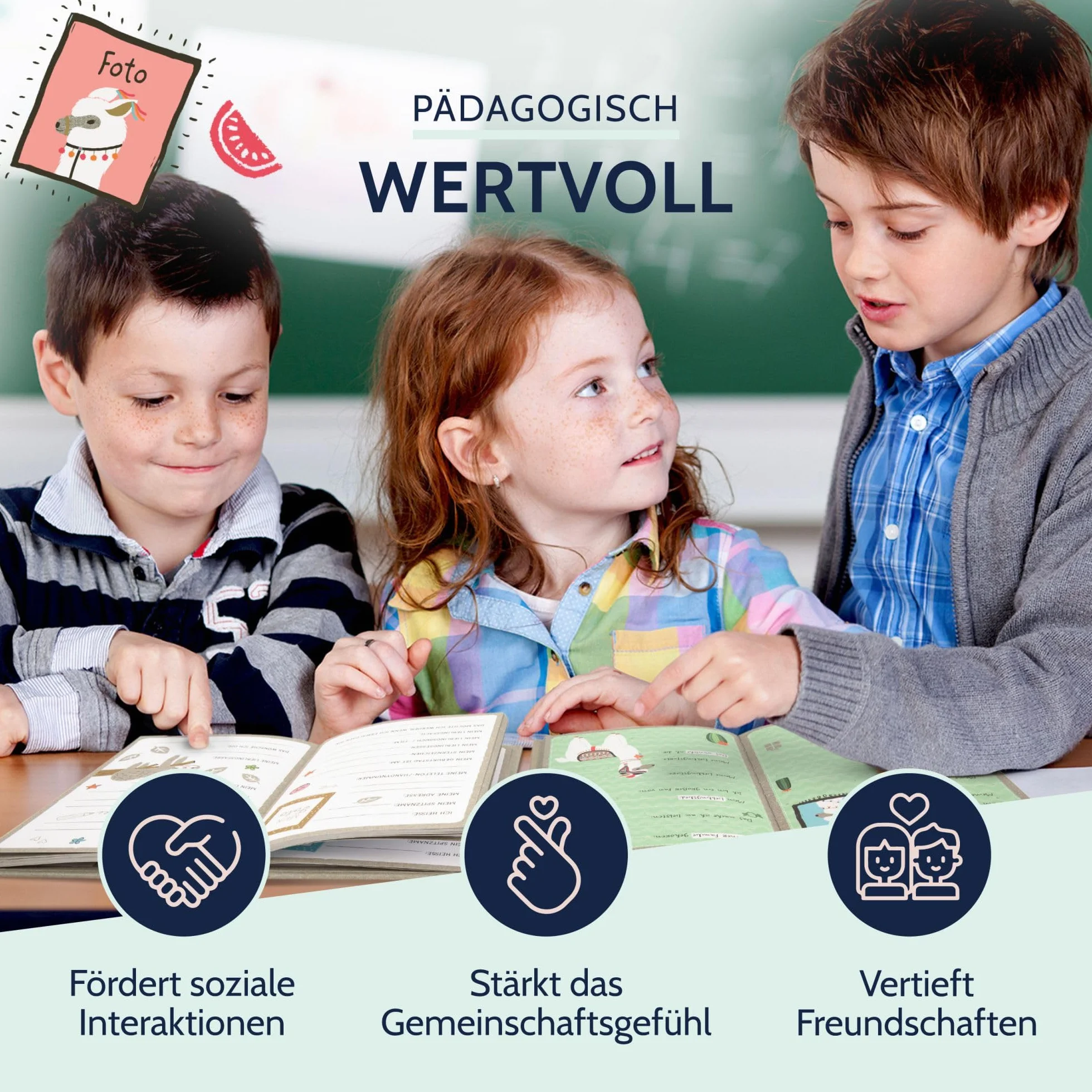 goldbuch 43581 Happylife Lama książka przyjaźni do wypełniania, notatnik dla przyjaciół, 88 ilustrowanych stron, okładka z drukiem artystycznym, ok. 15 x 21 x 1,5 cm