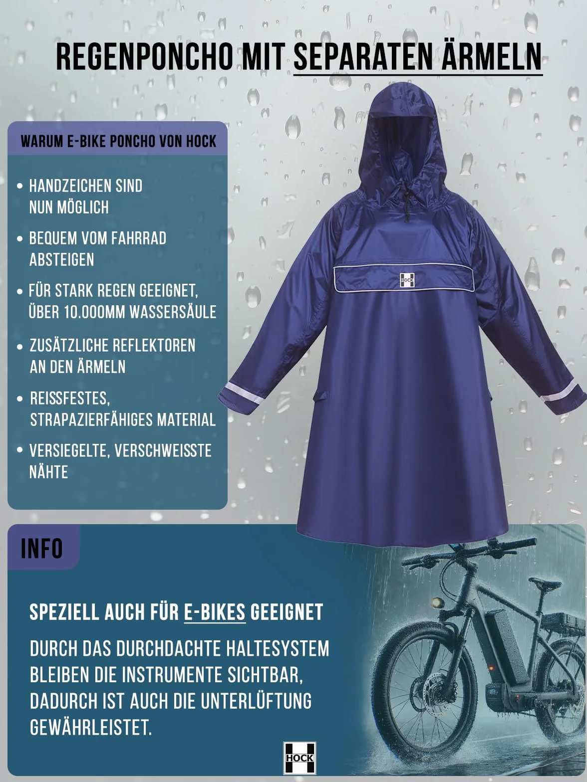 HOCK Ponczo na rower elektryczny unisex z rękawami