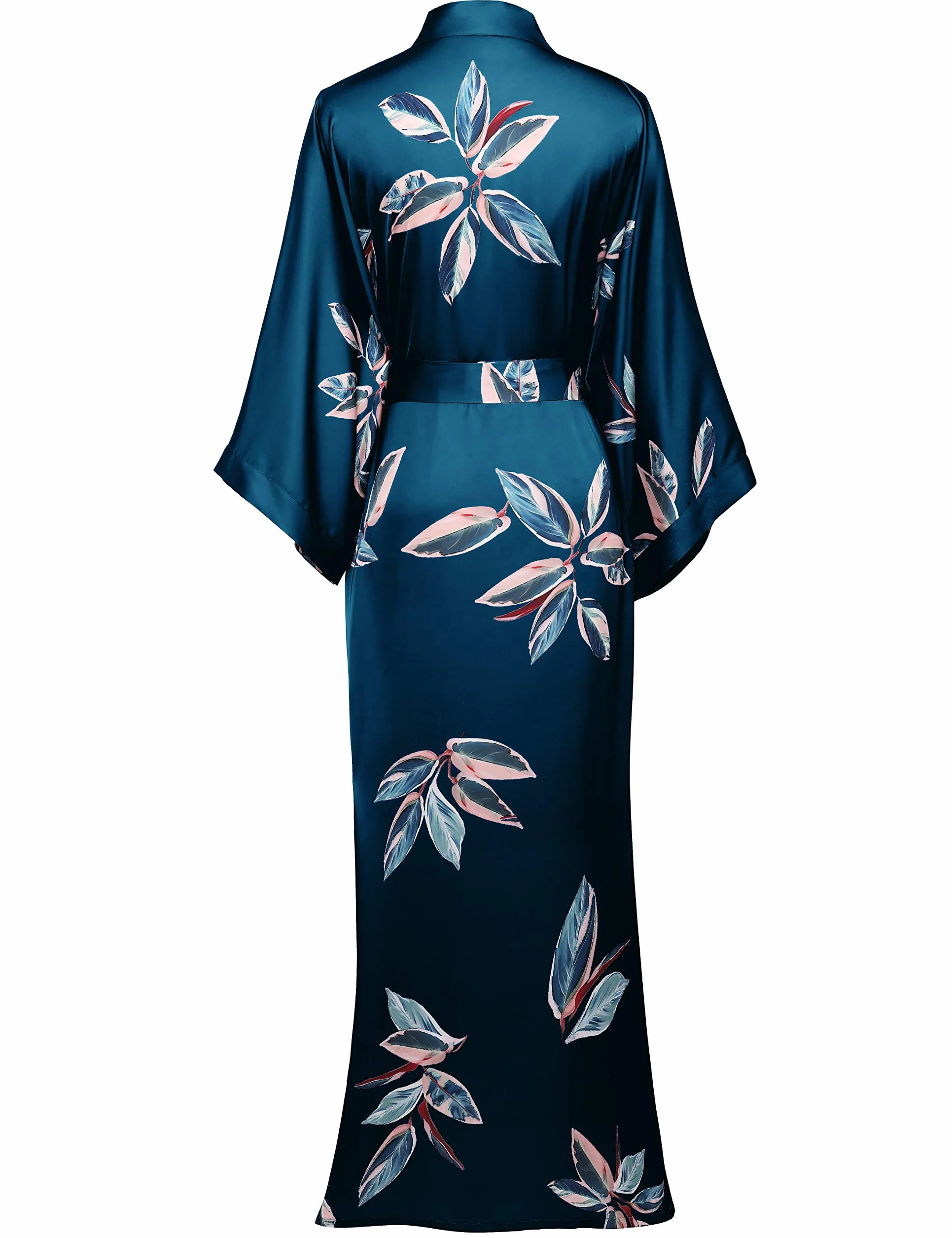 BABEYOND Damski szlafrok poranny wzór liść maxi długi Robe kimono lato satynowy szlafrok damski sukienka plażowa lekki płaszcz do spania