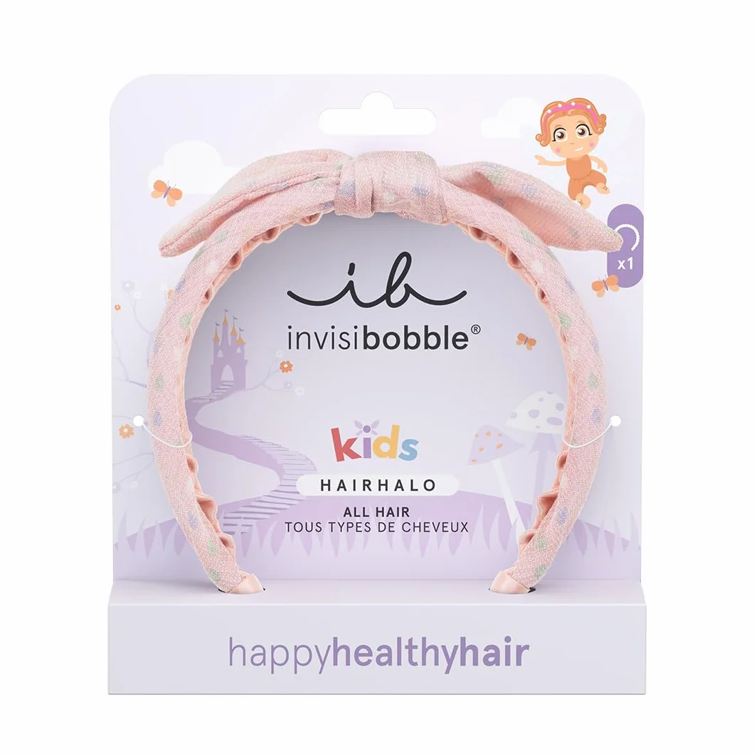 Invisibobble Hairhalo Kids różowa opaska na czoło dziewczęca z węzłem 1x | Opaska dziewczęca z możliwością dopasowania | Opaska dziewczęca z mocnym, ale bardzo wygodnym wsparciem