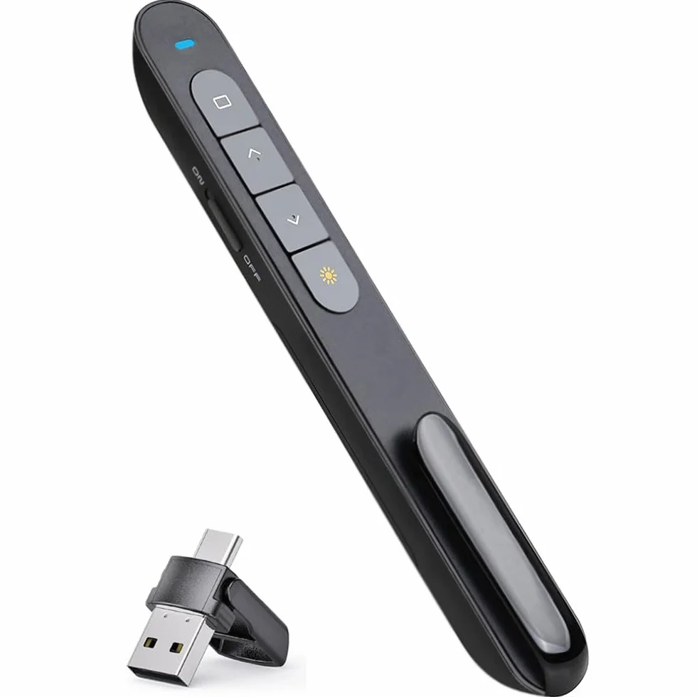 2 w 1 USB typu C Presentation Clicker do pilota PowerPoint, bezprzewodowy wskaźnik prezentacji hiperłącza, prezentacja USB, pilot zdalnego sterowania PPT, do komputera, laptopa, Mac