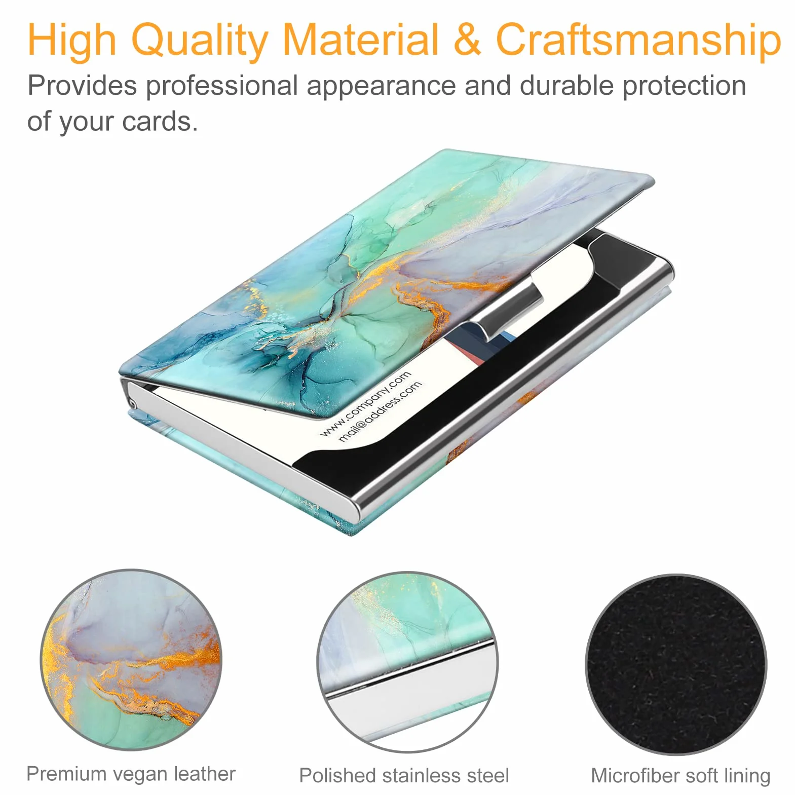 Fintie Business Card Holder, Premium Vegan Leather Coated Stainless Steel Professional Slim Name Card Case Organizer dla mężczyzn i kobiet