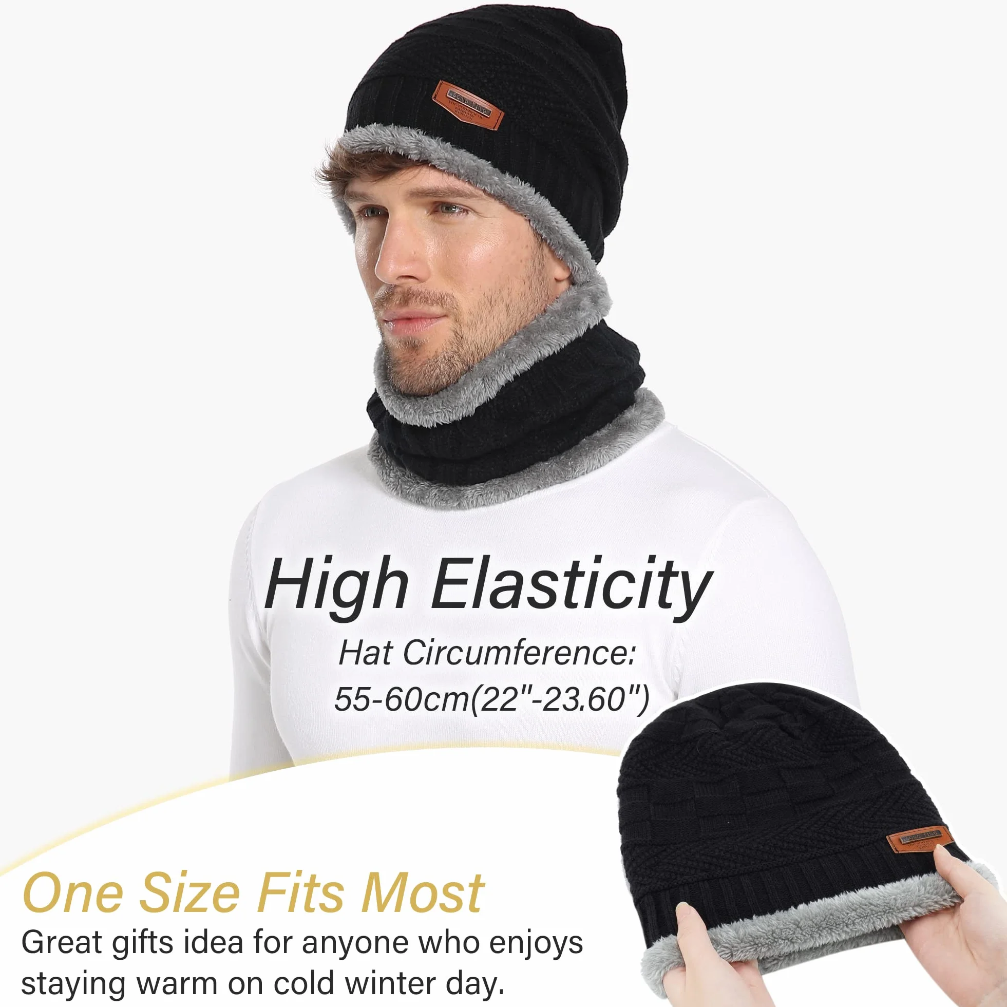 Wygoda sklep 2 sztuki zimowa czapka beanie zestaw włóczka ciepła czapka dziergana gruba podszewka polarowa czapka zimowa i szal dla mężczyzn i kobiet