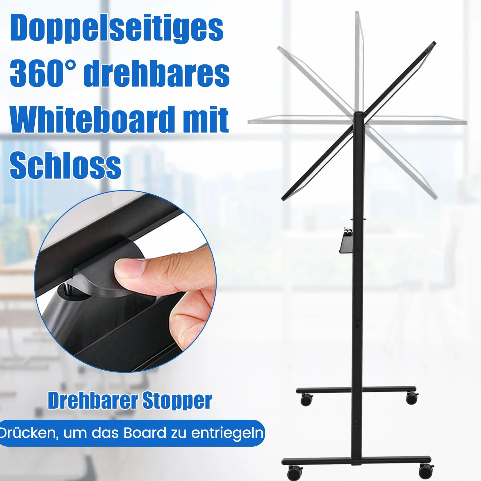 COSTWAY Dwustronna przenośna tablica suchościeralna, 120 x 80 cm, magnetyczna tablica suchościeralna z kółkami, stojakiem i półką na długopisy, w zestawie akcesoria do szkoły, biura, domu