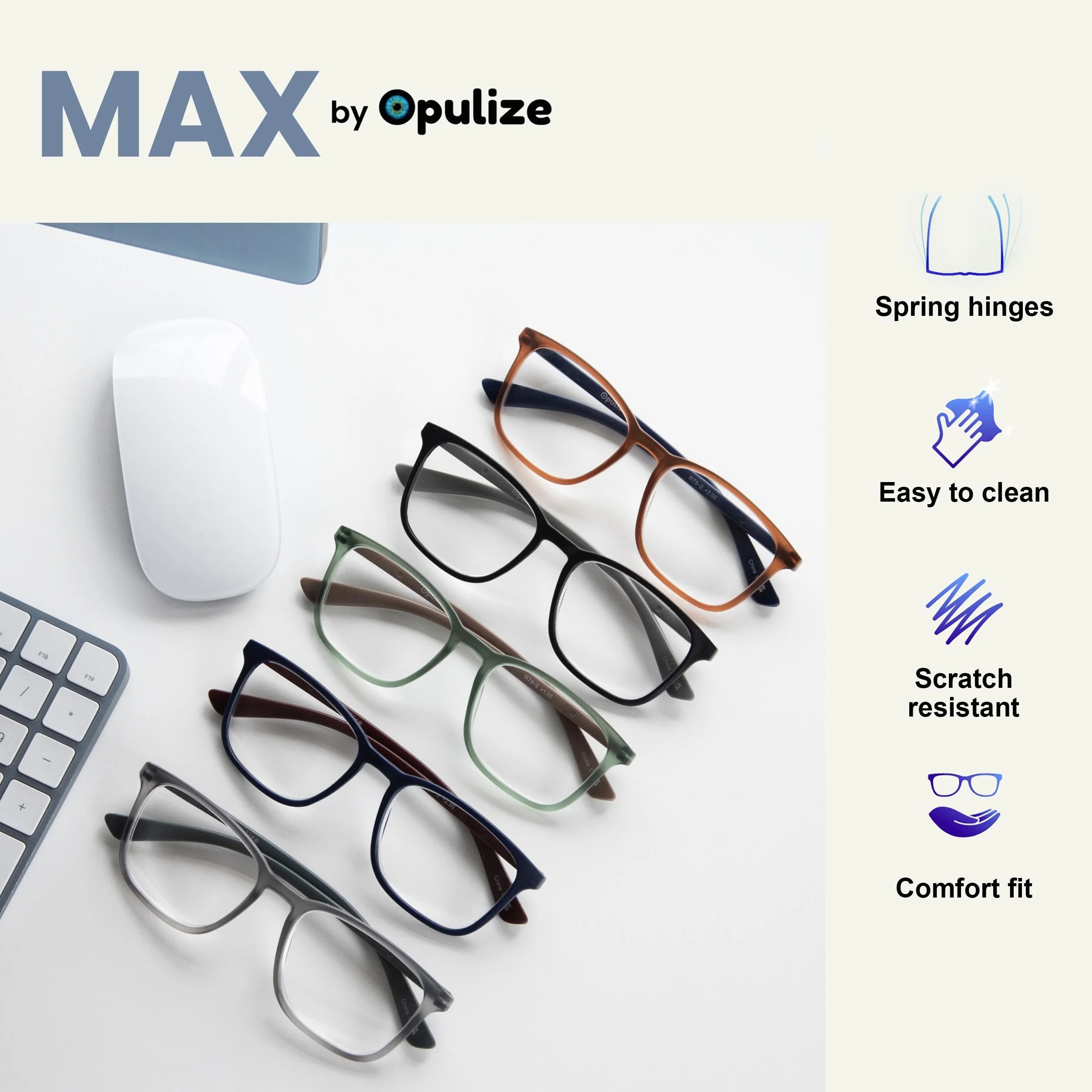OPULIZE Max okulary do czytania - klasyczna duża prostokątna oprawka - mężczyźni kobiety unisex - R78