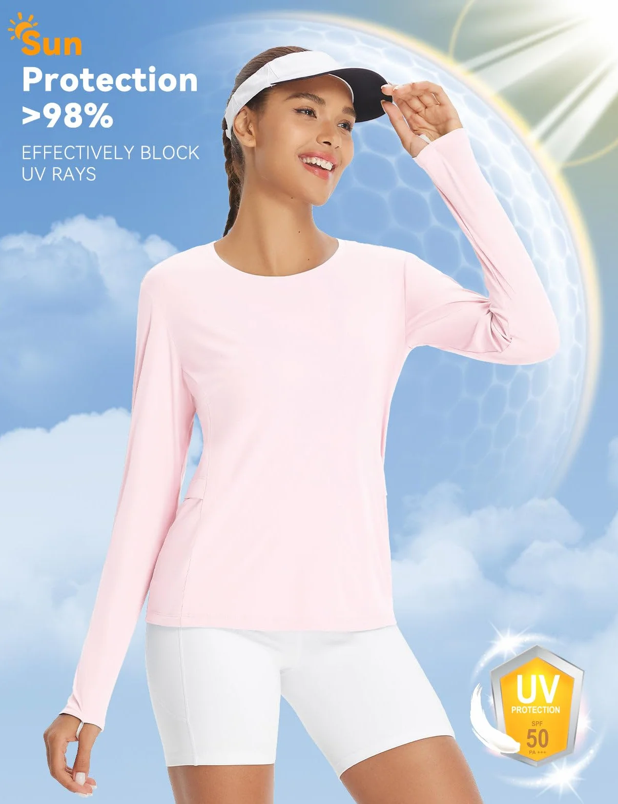 BALEAF Damskie koszule UV z długim rękawem siłownia bieganie wędrówki topy szybkoschnące lekkie rash guard