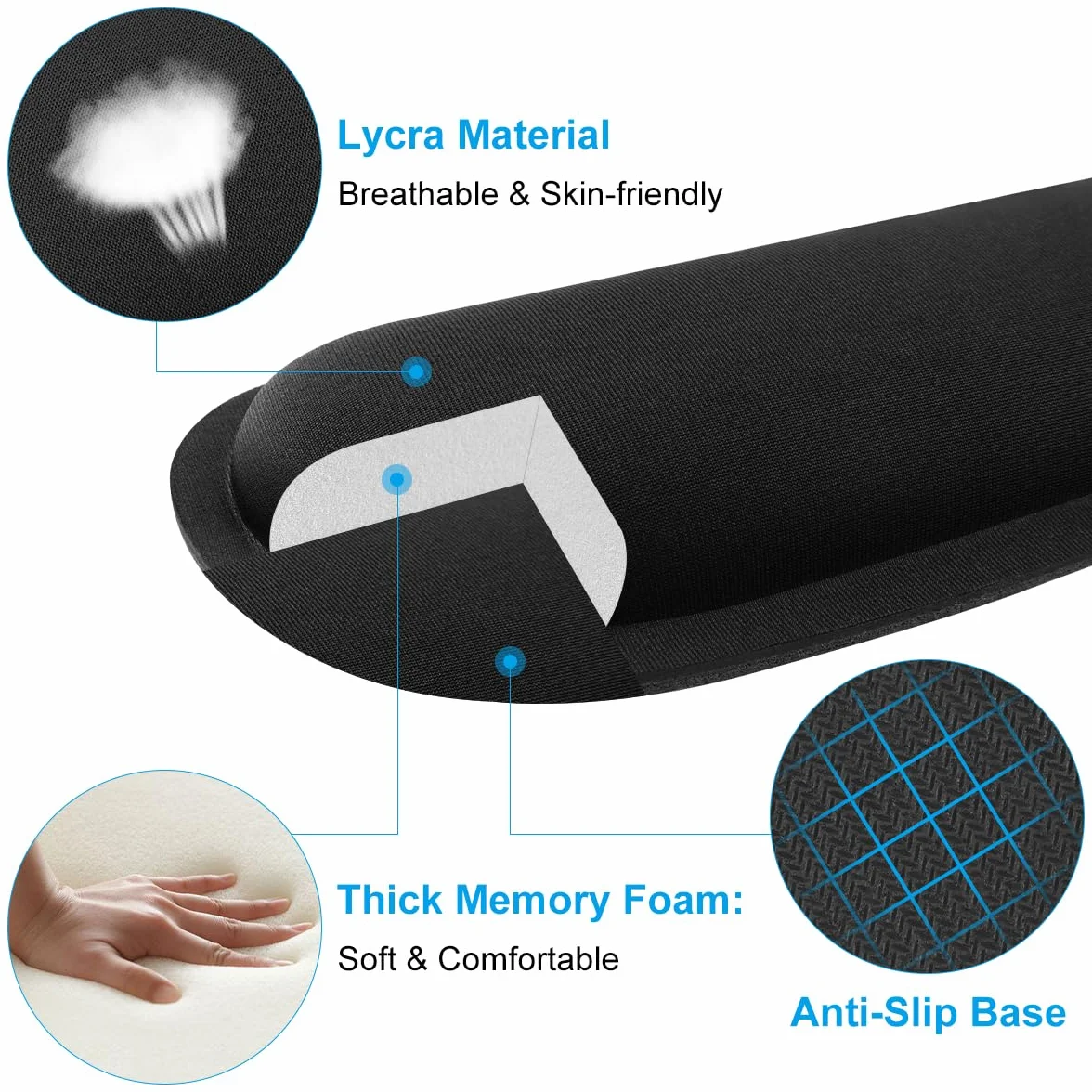 ELZO Ergonomiczna podkładka pod nadgarstek do klawiatury, z pogrubioną wyściółką z pianki z pamięcią kształtu o wysokiej gęstości, ergonomiczna konstrukcja, składana podkładka pod nadgarstek