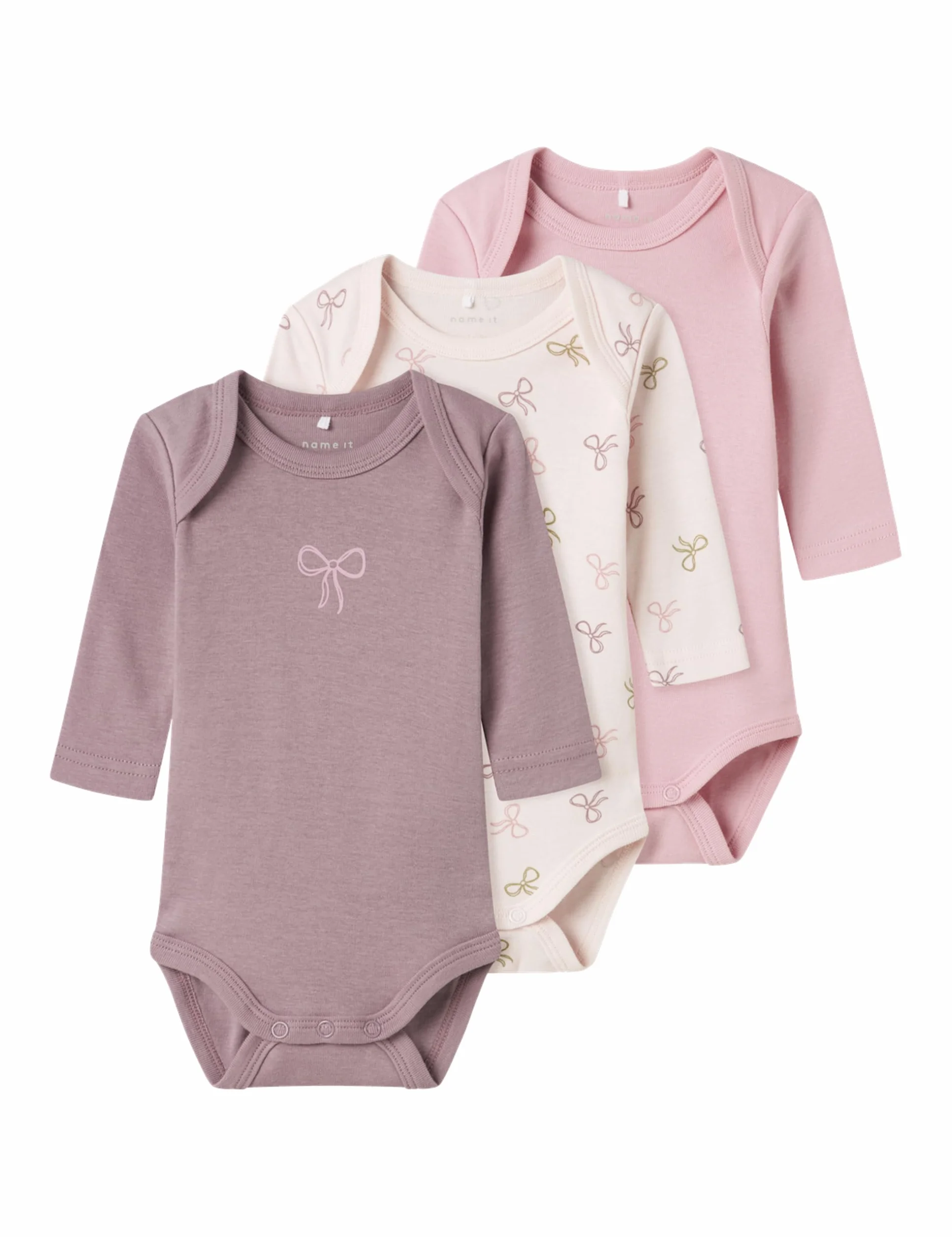 Damskie body Barely Pink Nbfbody 3P Ls Bow Noos, Numeric_56 (3 sztuki), Barely Pink, numeric_56