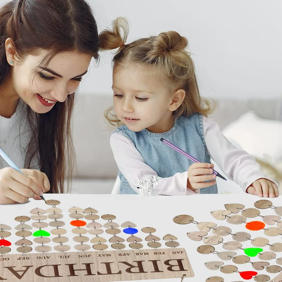 Drewniany Kalendarz, DIY ścienna Wisząca Tablica Przypomnienie o Urodzinach Kalendarz Kalendarz Ozdoba Kalendarz Biurowy Drewniany Kalendarz do Montażu na ścianie dla Dzieci (JM01066)