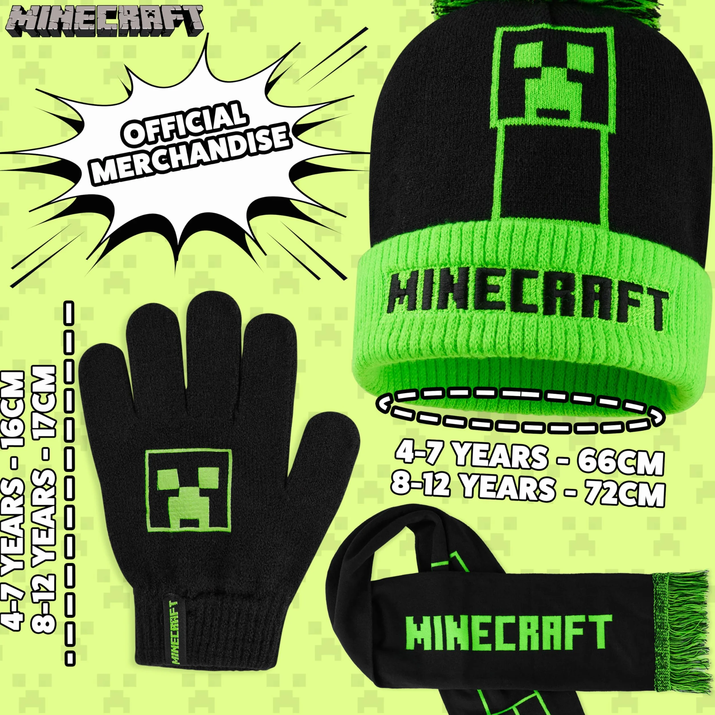 Minecraft Chłopcy Zestrynowy zestaw dzianin Junior Zielony czarny