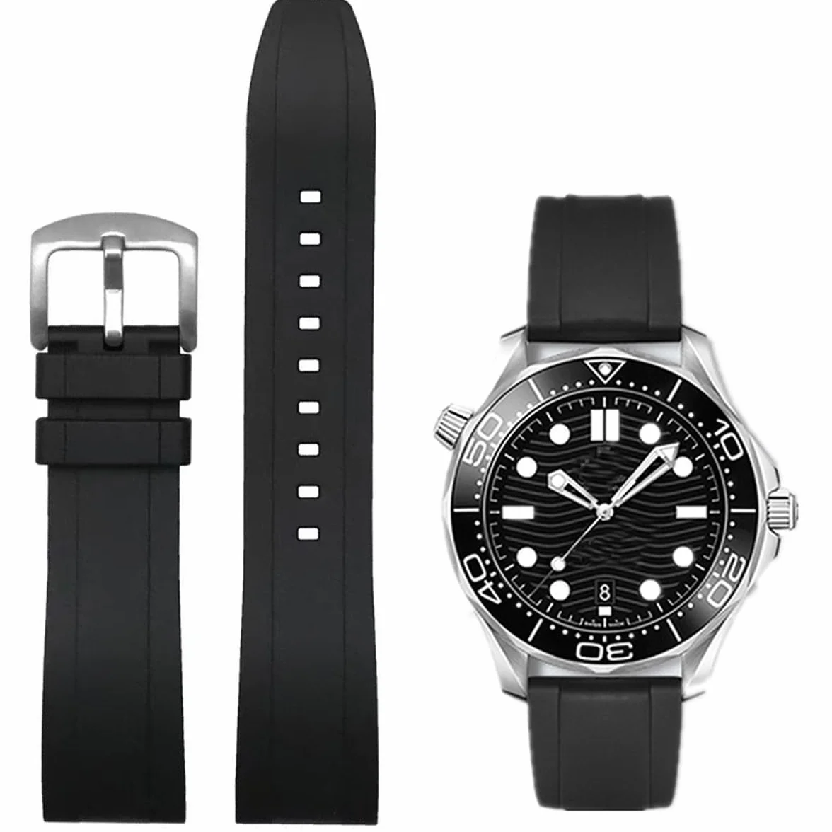 Pasek do zegarka Quick Release Fluorubber 19 mm 20 mm 21 mm 22 mm miękki trwały uniwersalny gumowy pasek zastępczy FKM dla mężczyzn i kobiet