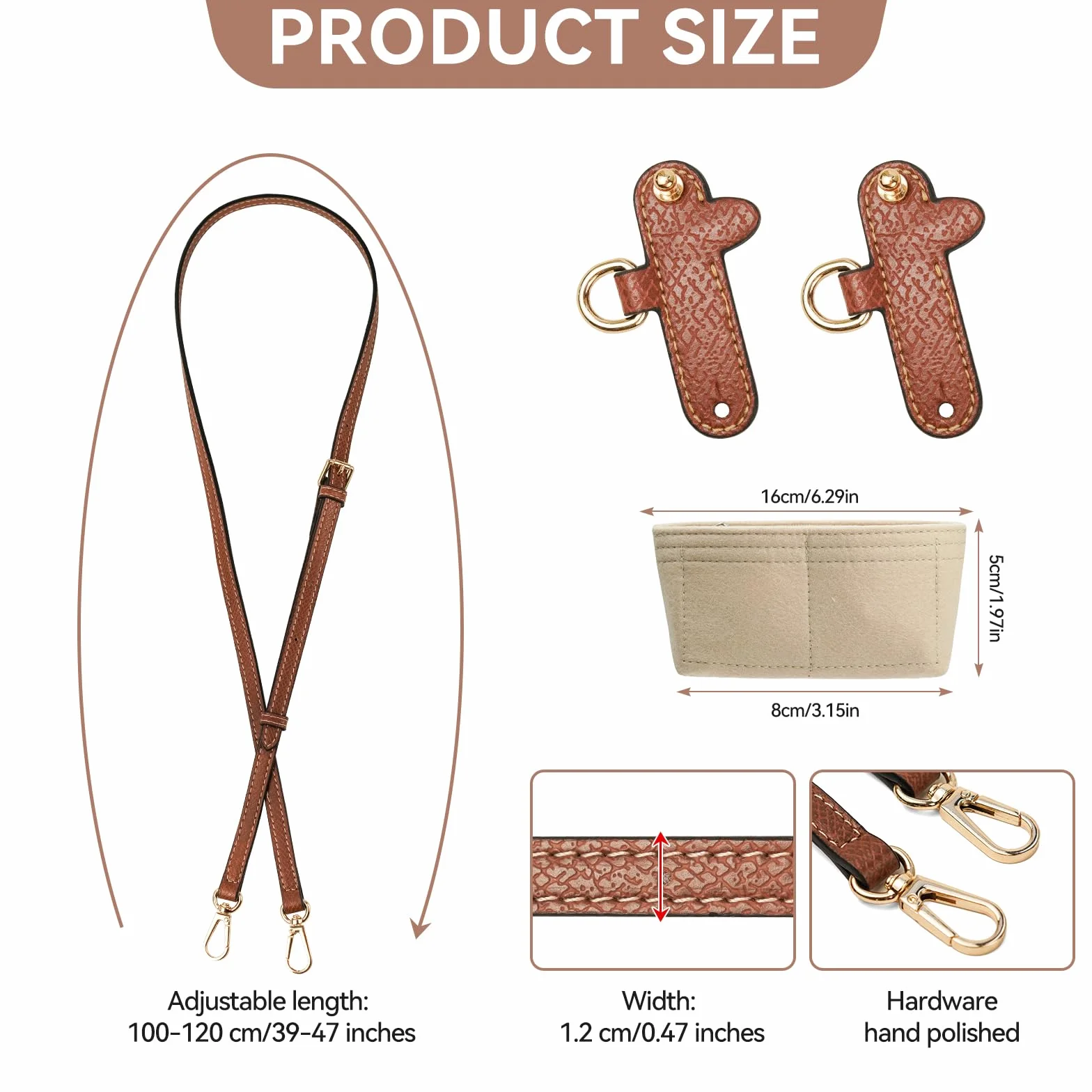 Pasek na ramię do torebki typu Longchamp, pasek na ramię i organizer do mini torby Longchamp, organizer do portfela z wieloma kieszeniami, regulowany pasek zapasowy ze skóry (bez opakowania)