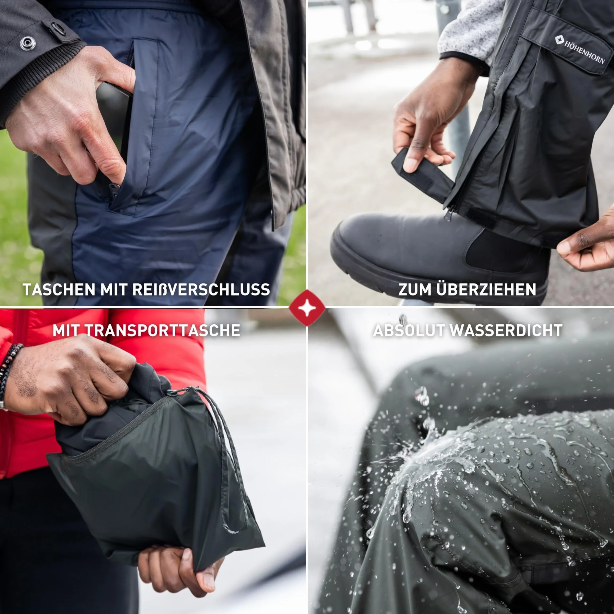 Höhenhorn Pluvia męskie spodnie przeciwdeszczowe, wodoodporne, oddychające, z workiem transportowym