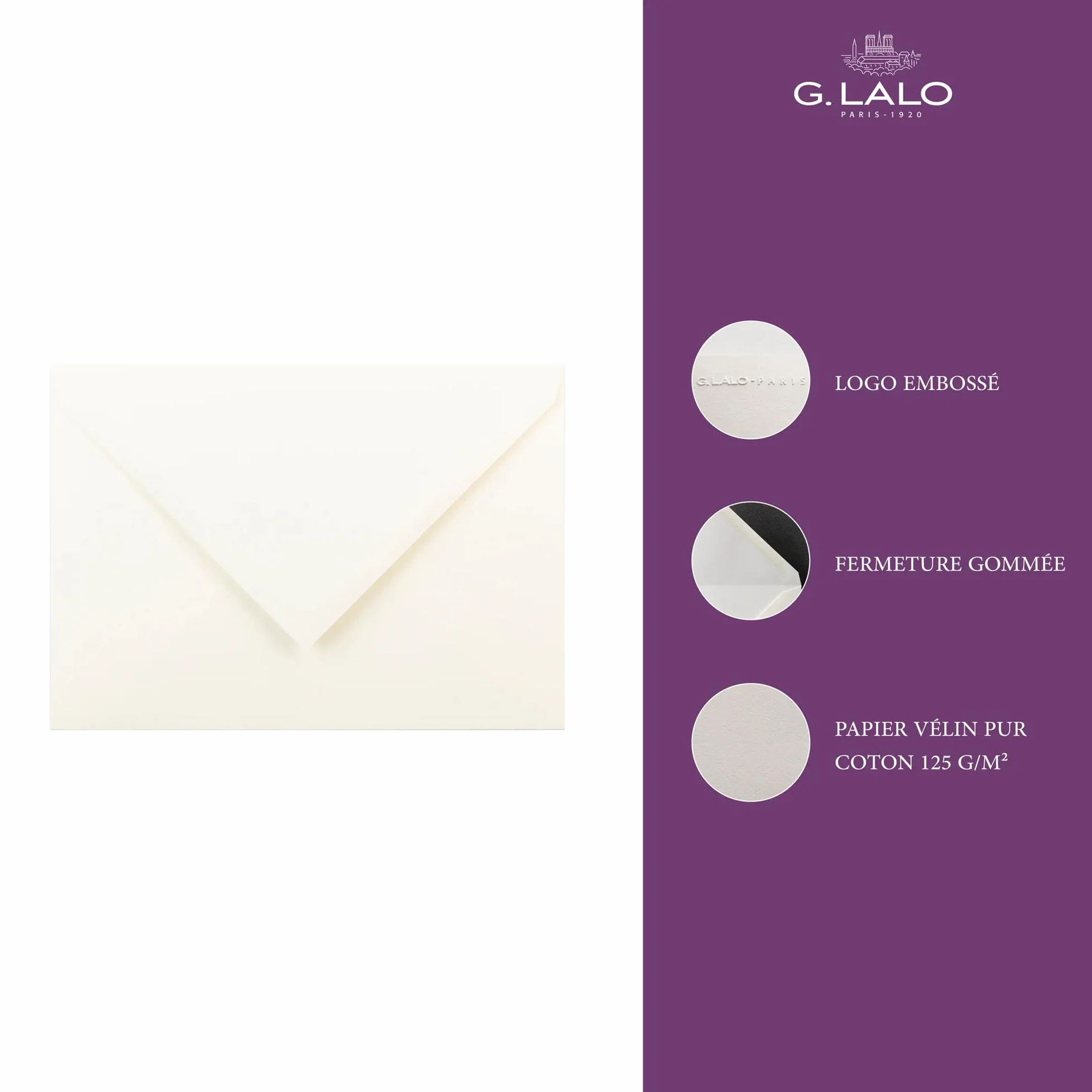 Lalo 21000L – Zestaw 20 kopert zaklejanych na mokro 11,4x16,2 cm, 125g – papier Vélin pur coton (czysty bawełniany welin), kolor kremowy