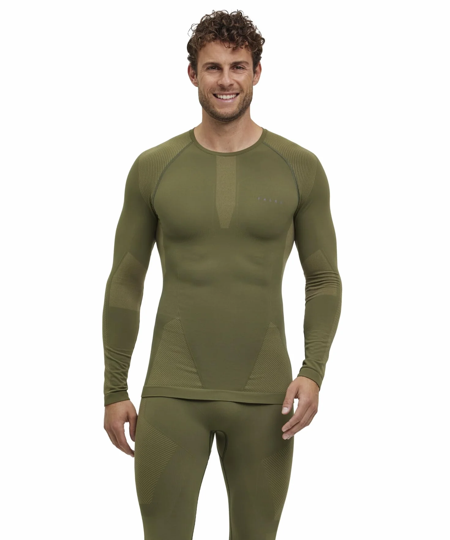 FALKE Mężczyźni Warstwa podstawowa (góra) Warm Round Neck M L/s Ts materiał funkcyjny szybkoschnące chłodzące 1 Sztuka, Zielony Herb 7754, L