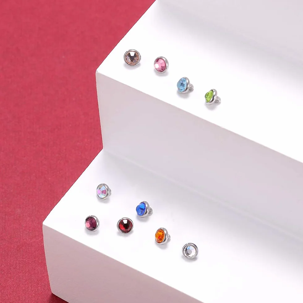 Zestaw kolczyków, rozmiar 14, stal chirurgiczna, gwintowanie wewnętrzne, kotwica, baza, piercing dla kobiet, mężczyzn, 14 / 15 szt., cyrkonia, 2 mm, 3 mm, 4 mm, Stal nierdzewna, Cyrkonia sześcienna,