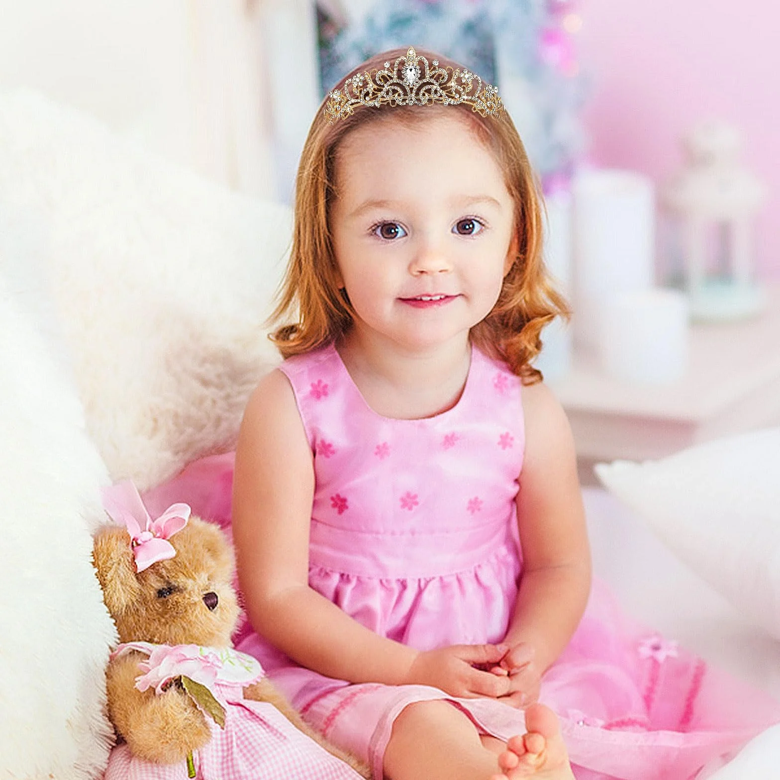 Elegancka korona księżniczki dla dziewcząt, kobiet, tiara, kryształowa tiara, opaska z kryształem górskim, na prezent, biżuteria do włosów na wesele, imprezę taneczną, Einheitsgröße, stop metali, Stop