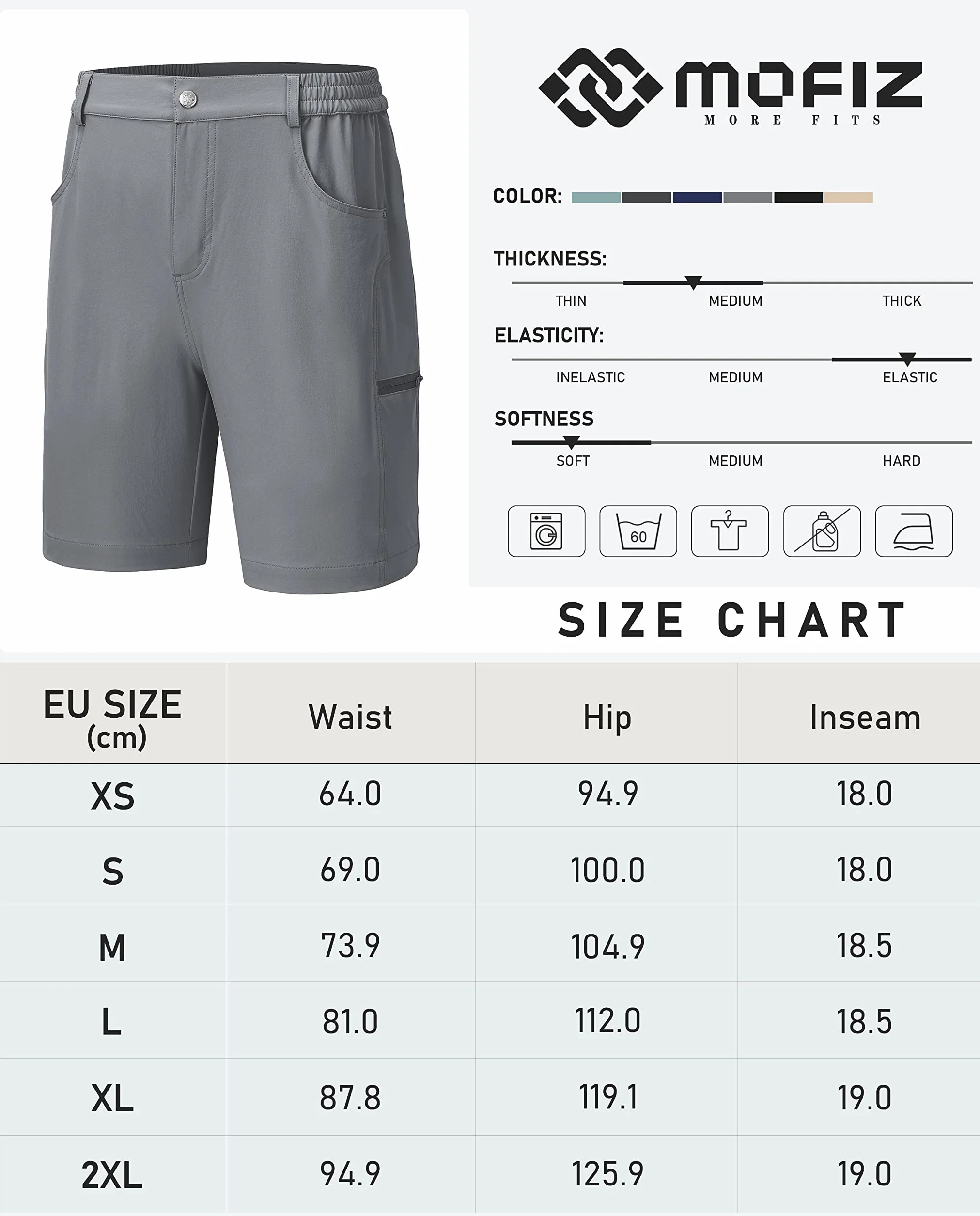 MoFiz Spodenki Cargo Damskie Hiking Shorts Lekkie Elastic Trekking Spodnie robocze Wodoodporny z kieszeniami, Szary, L