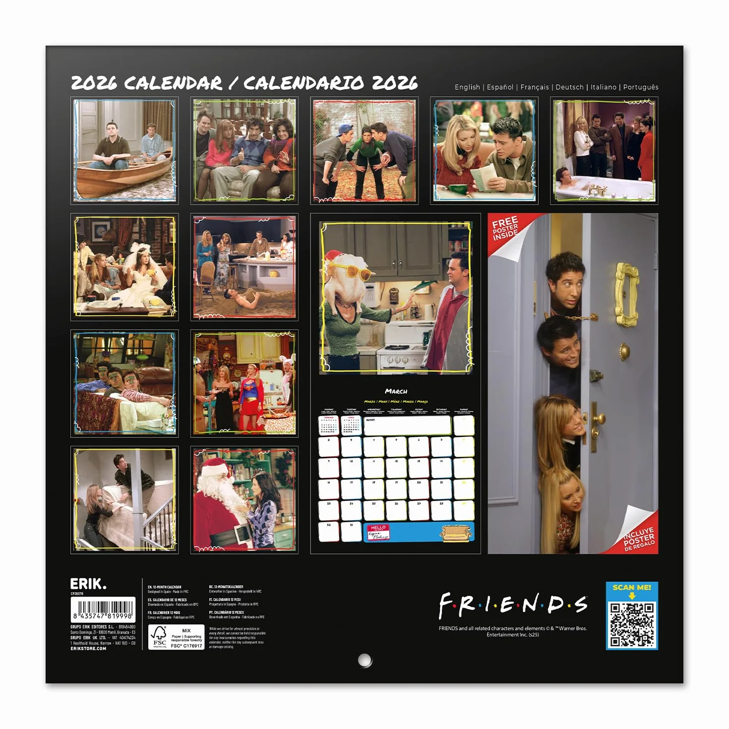 Grupo Erik Wall Calendar 2026 - Friends Calendar 2026 | Square 30 x 30 cm - 12 x 12 inches Wall Planner, Family Planner Month To View | TV Show Gifts For Friends