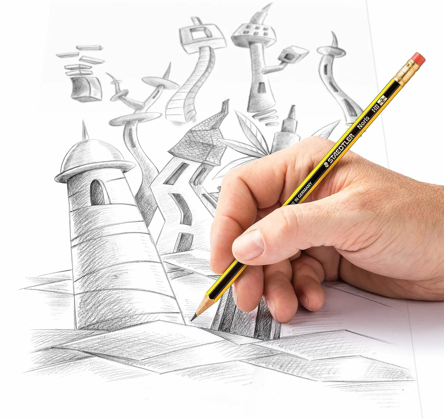 STAEDTLER 122-2 BK10 Noris ołówek (HB, sześciokątny, z gumką, zestaw 10 niezwykle odpornych na złamania ołówków, wysoka jakość, wyprodukowano w Niemczech, sprawdzony klasyk)