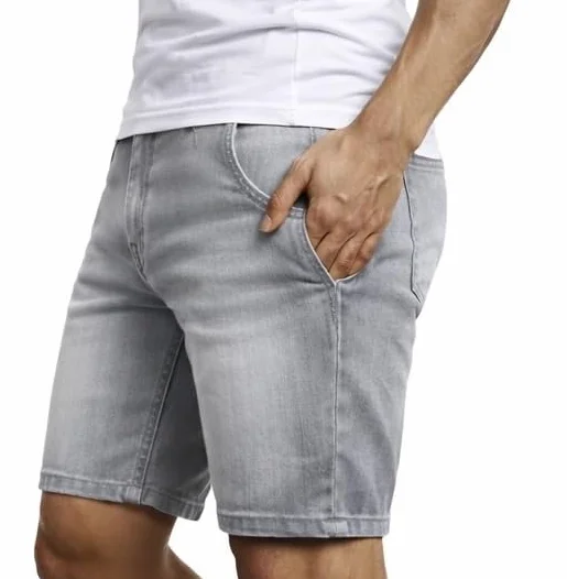 Męskie szorty jeansowe BS9011 – Slim Fit Denim Shorts, krótkie spodnie letnie, szare