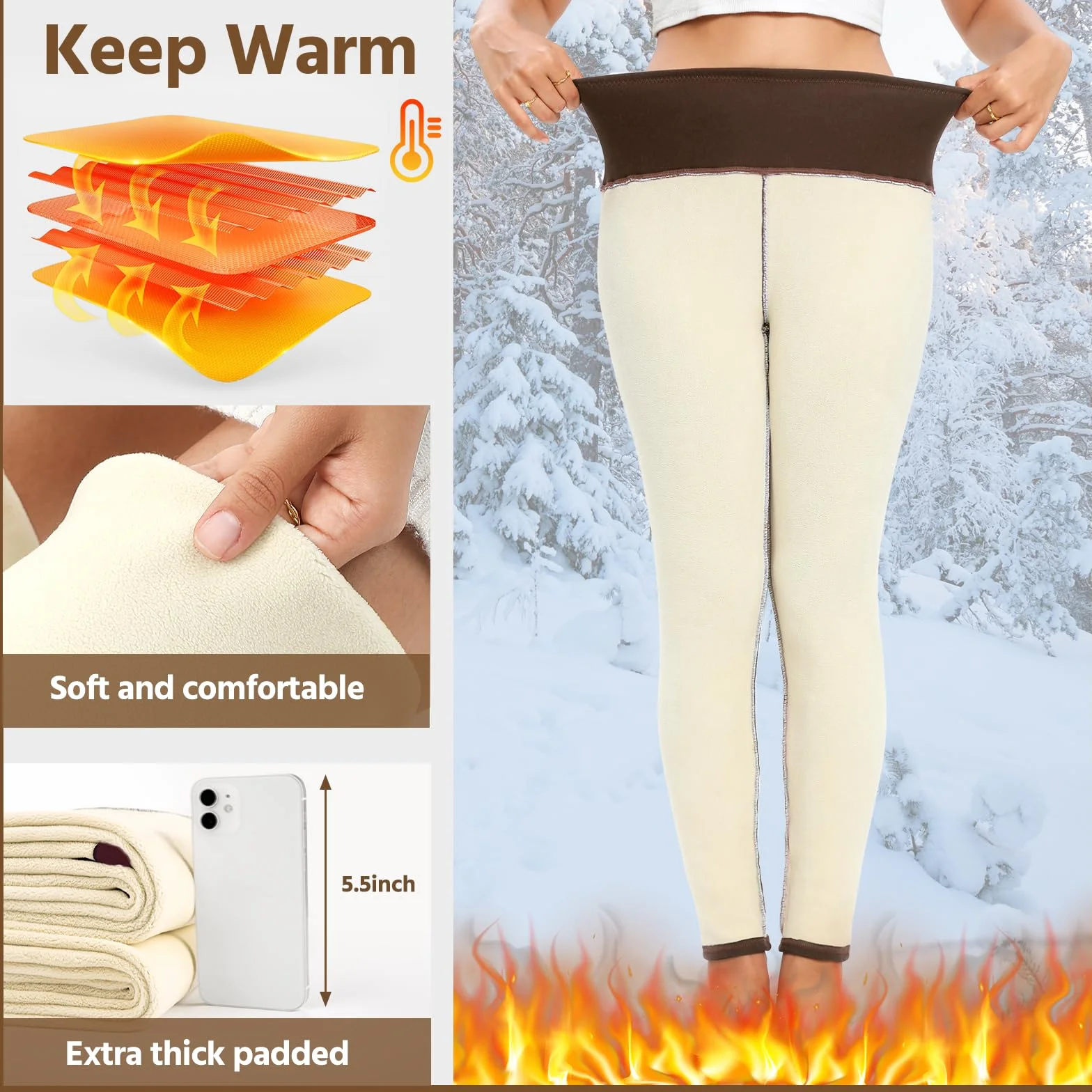 Voqeen Legginsy termiczne damskie, zimowe legginsy z podszewką z polaru, termiczne, wodoszczelne, do aktywności na świeżym powietrzu, ciepłe spodnie sportowe