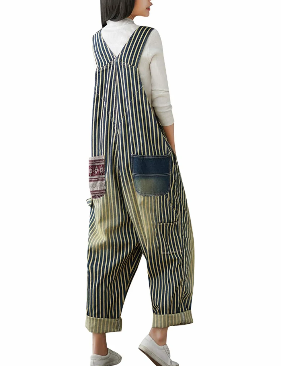 Youlee Damskie spodnie ogrodniczki z szerokimi nogawkami w stylu retro