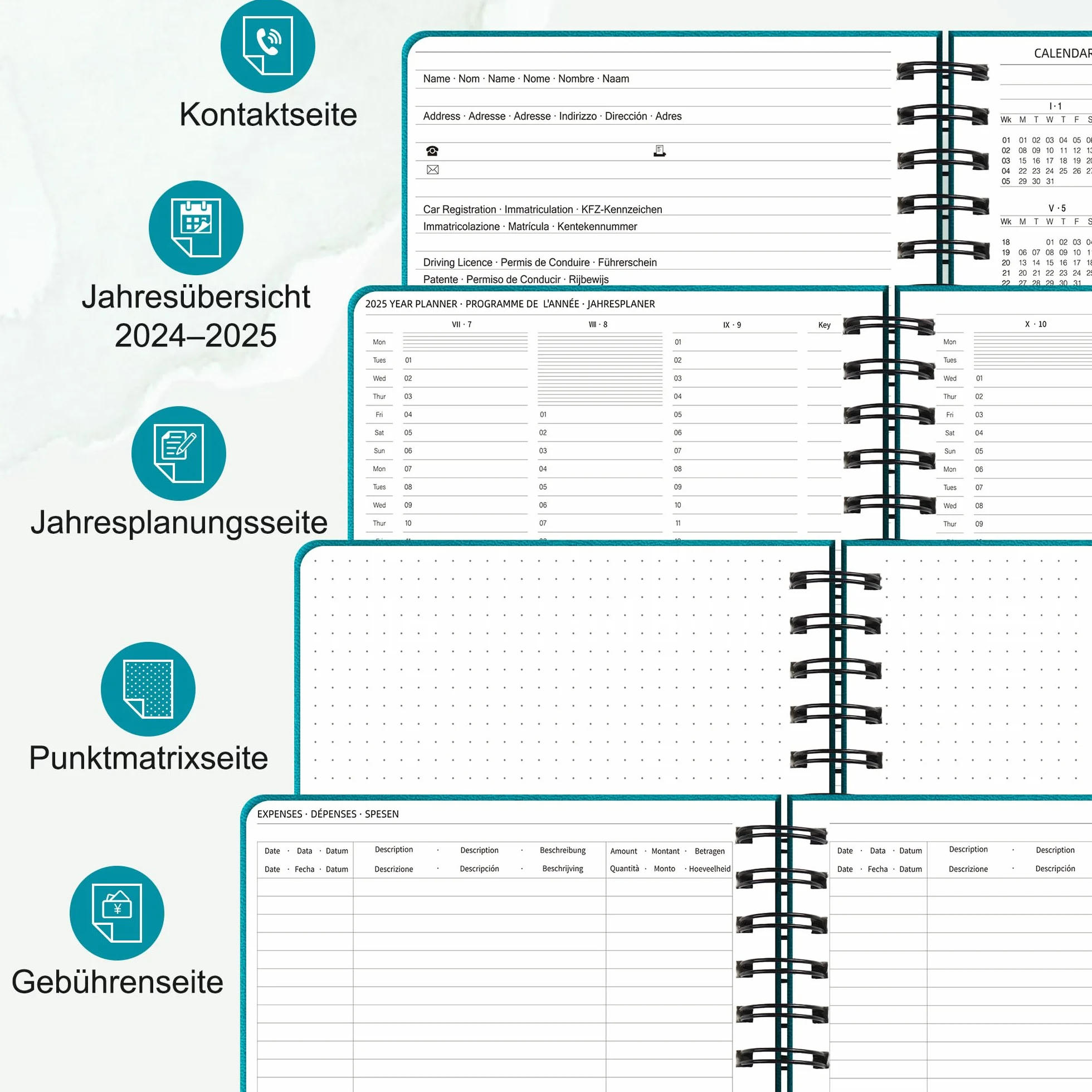Kalendarz 2025 kalendarz książkowy A5, terminarz spotkań, planer wykonany z wytrzymałej skóry PU, kalendarz spotkań 2025 dla biur, szkół, organizatorów (czarny)