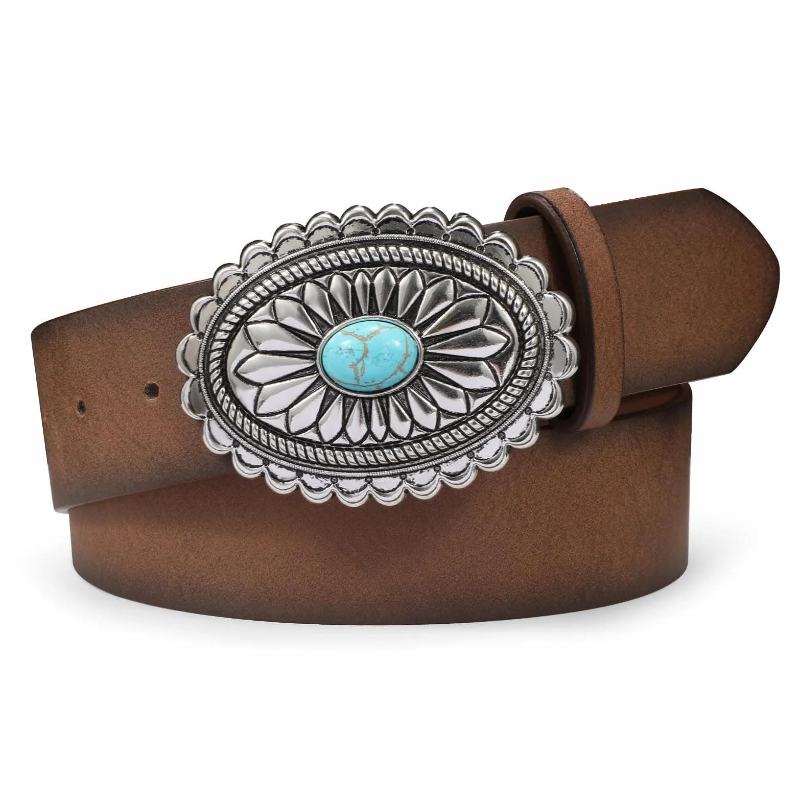 WERFORU Damski pasek skórzany w stylu vintage western, kowbojka, retro, turkusowy, do dżinsów, spodni, sukienek