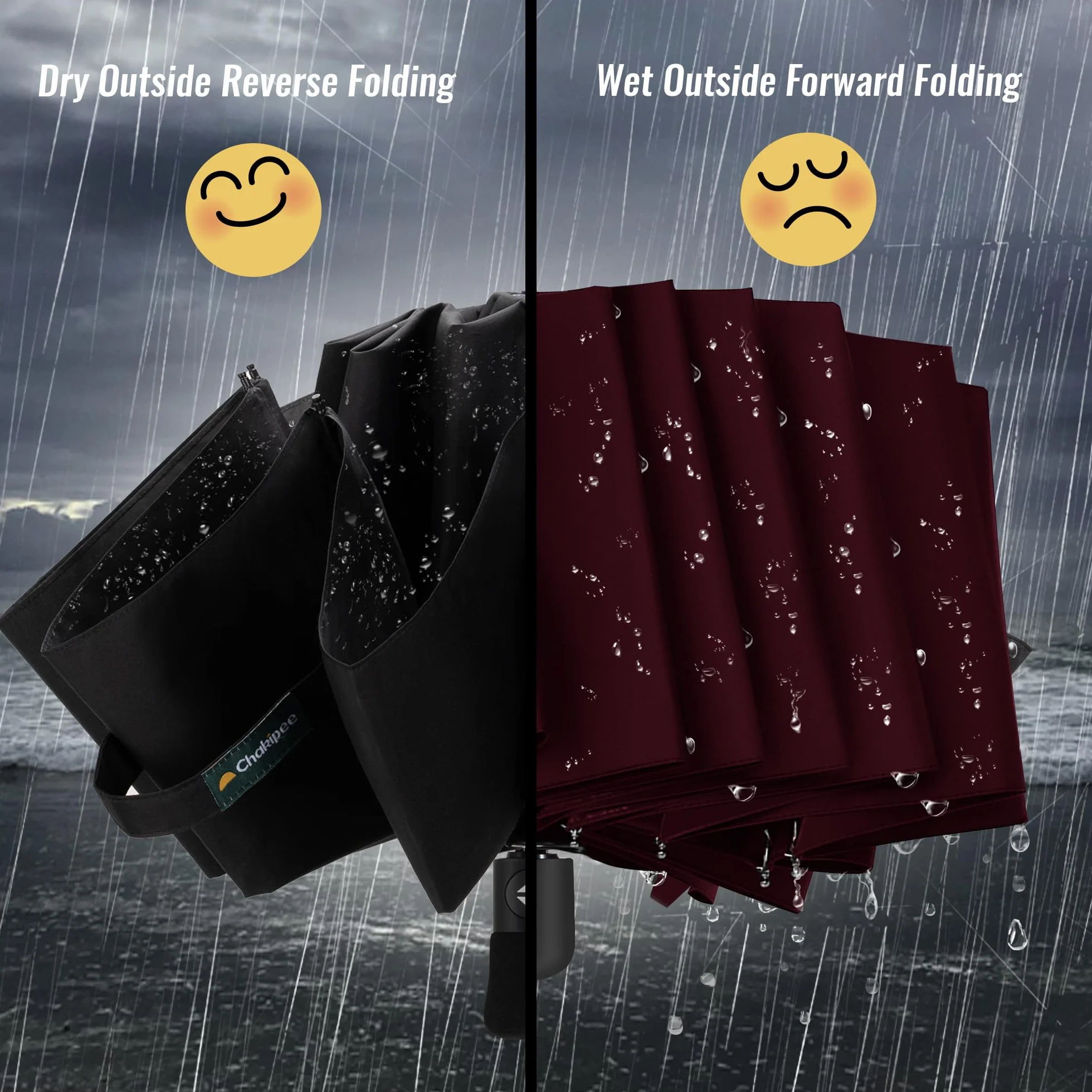 Wiatroszczelny składany parasol podróżny deszcz - parasol dla mężczyzn automatyczny otwieracz do zamykania, przenośny odwrotny do kompaktowego, powłoka teflonowa 210T otwór 105 cm 10 szyn