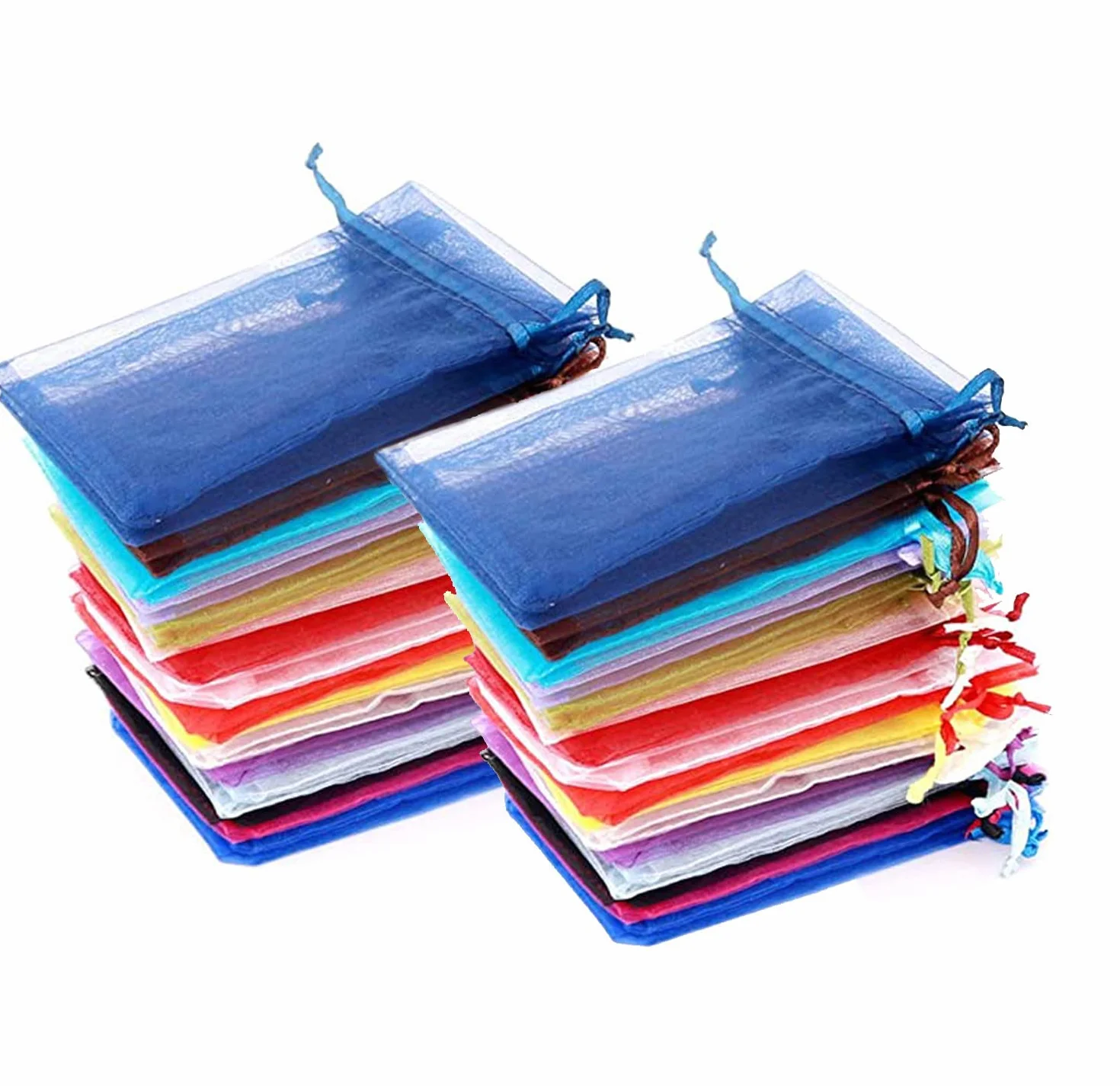 Intckwan 100 szt. 9 x 12 cm mieszane kolorowe torby z organzy, torby na prezenty z organzy ze sznurkiem, torba na biżuterię na lawendę, idealna do biżuterii na prezenty ślubne