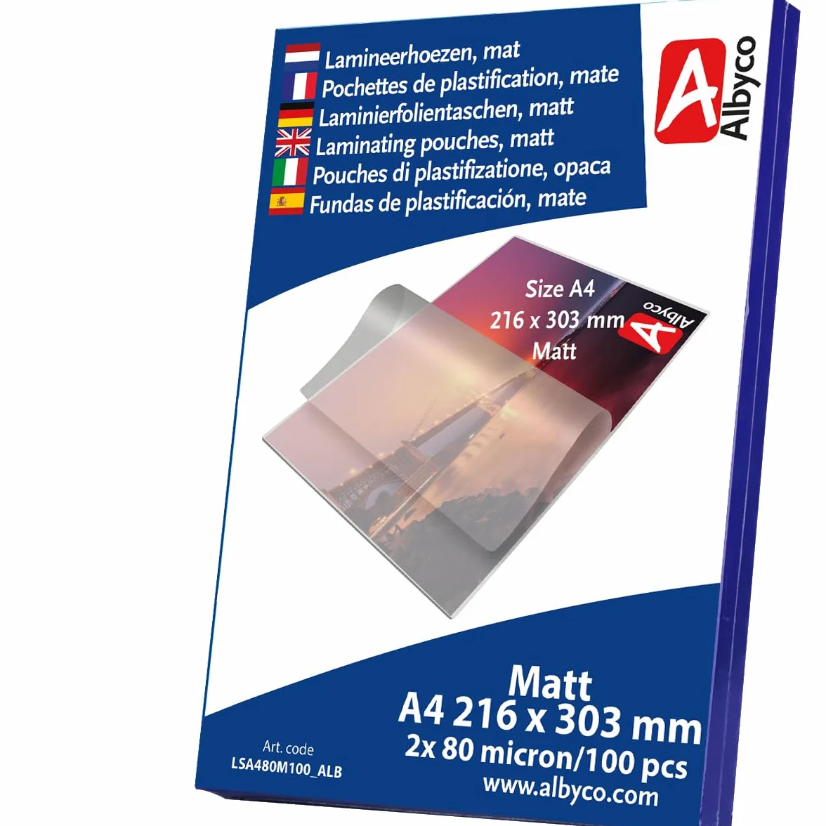 Albyco - Folia do Laminowania MAT A4-100 Sztuk - Grubość: 2x80 Mic (160 mic) - Folia MATTE - Folia do Laminowania A4