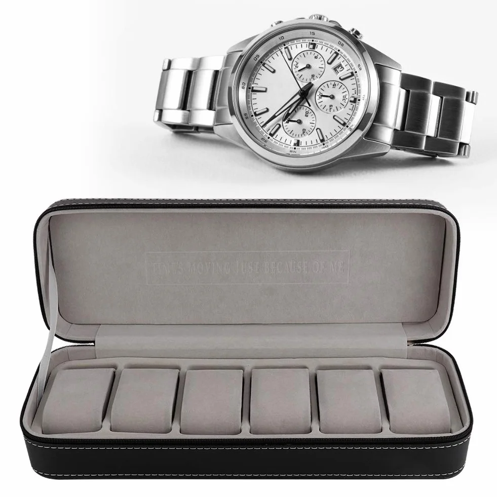 Watch Case, 6 Slot Watch Box PU Leather with Detachable Small Pillows, Watch Box for Men Watch Storage Home and Travel