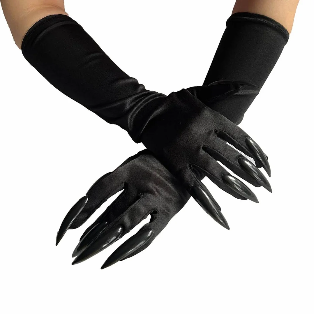 Cubahop Halloween czarne rękawiczki z długimi paznokciami, kostium cosplay, pazur, łapa, rękawiczki, spiczaste paznokcie, duch, dziwaczne rękawiczki, rękawiczki na Halloween, cosplay, Czarny, M