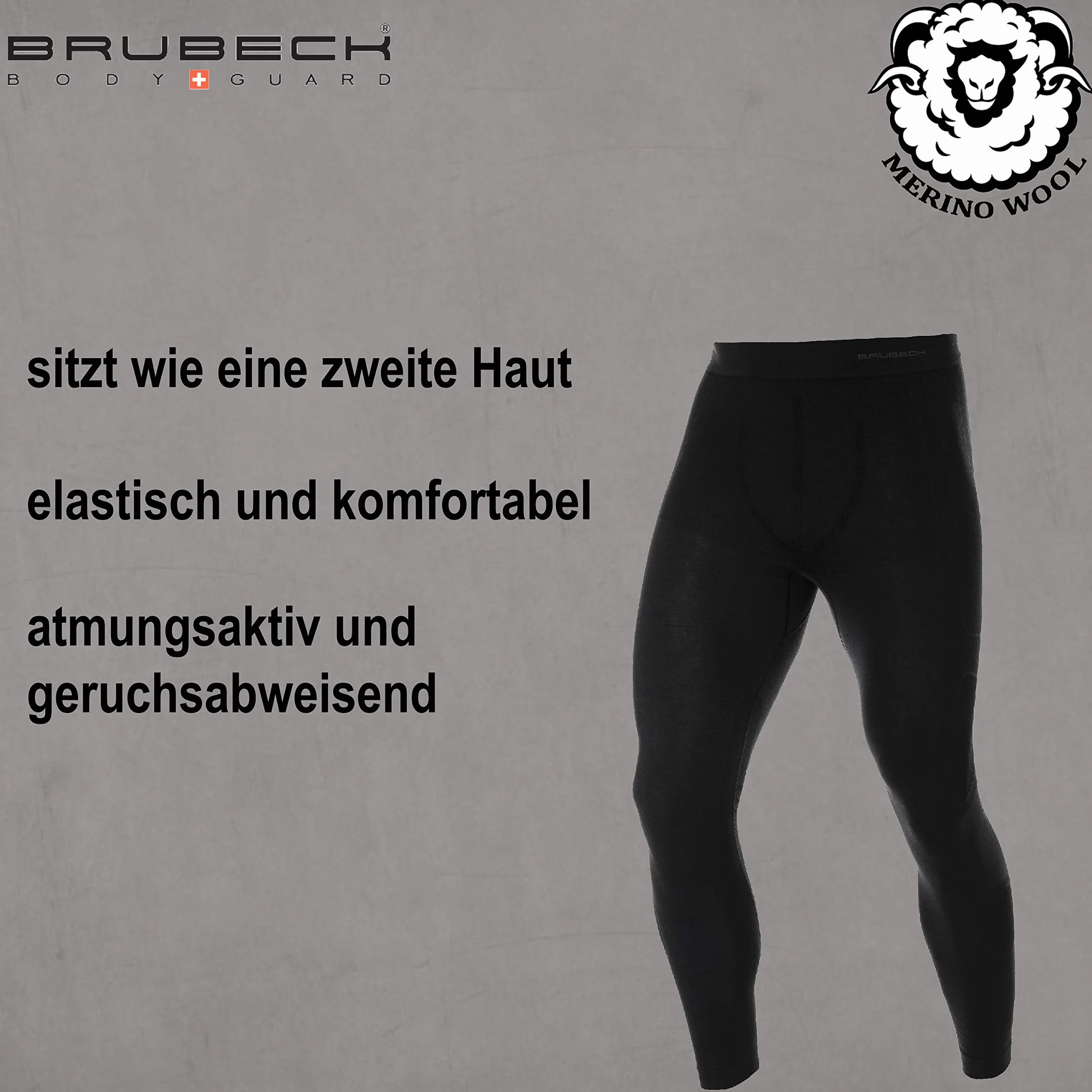 BRUBECK Spodnie funkcyjne długie męskie | długie spodnie | bielizna funkcyjna na zewnątrz | legginsy funkcyjne oddychające 41% Merino | rozm. M | czarne | LE10930
