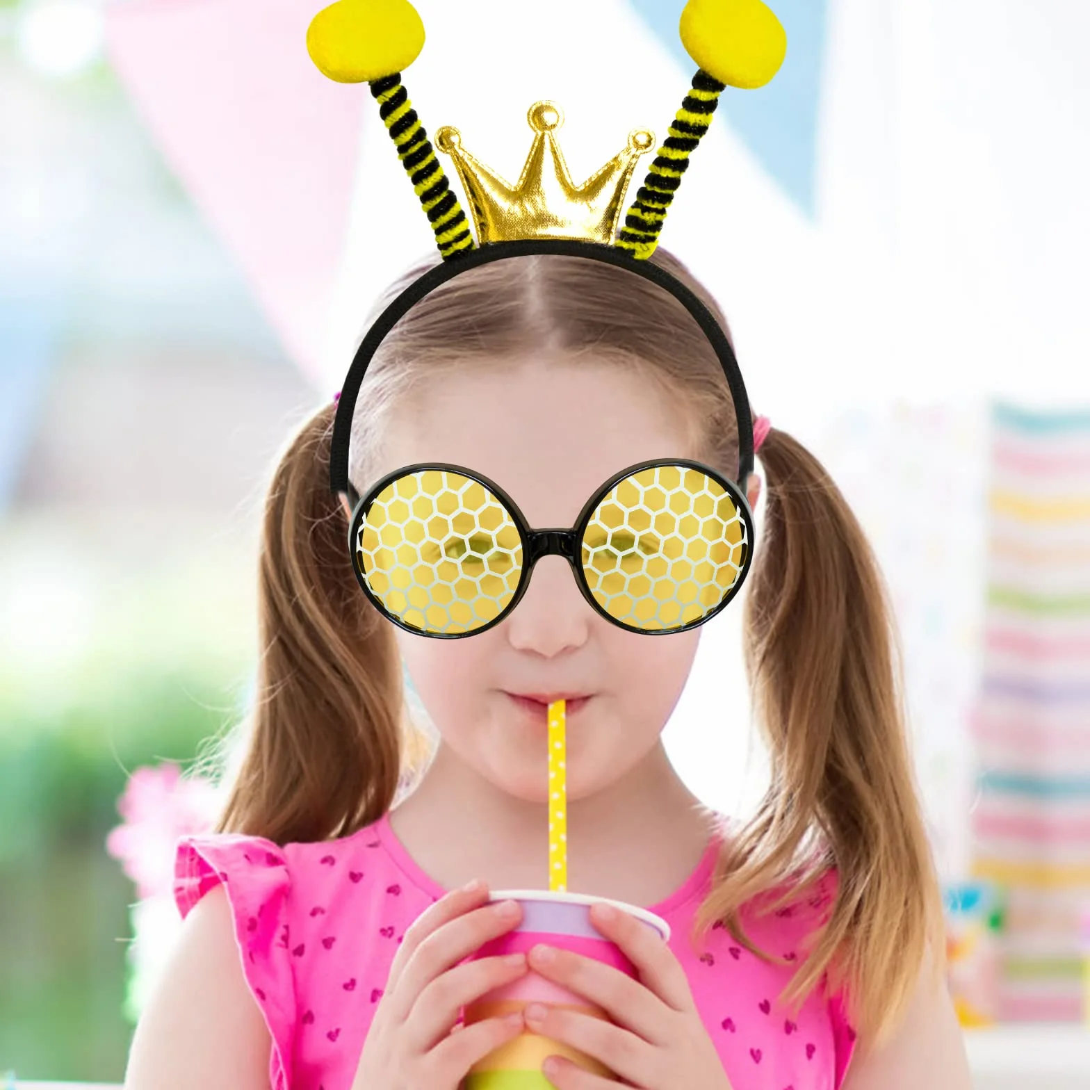 Silom Opaska na czoło i okulary, zestaw kostiumowy pszczół, opaska na czoło z okularami przeciwsłonecznymi pszczół, Halloween, maskarada, cosplay, akcesoria imprezowe dla kobiet, dorosłych (żółty)