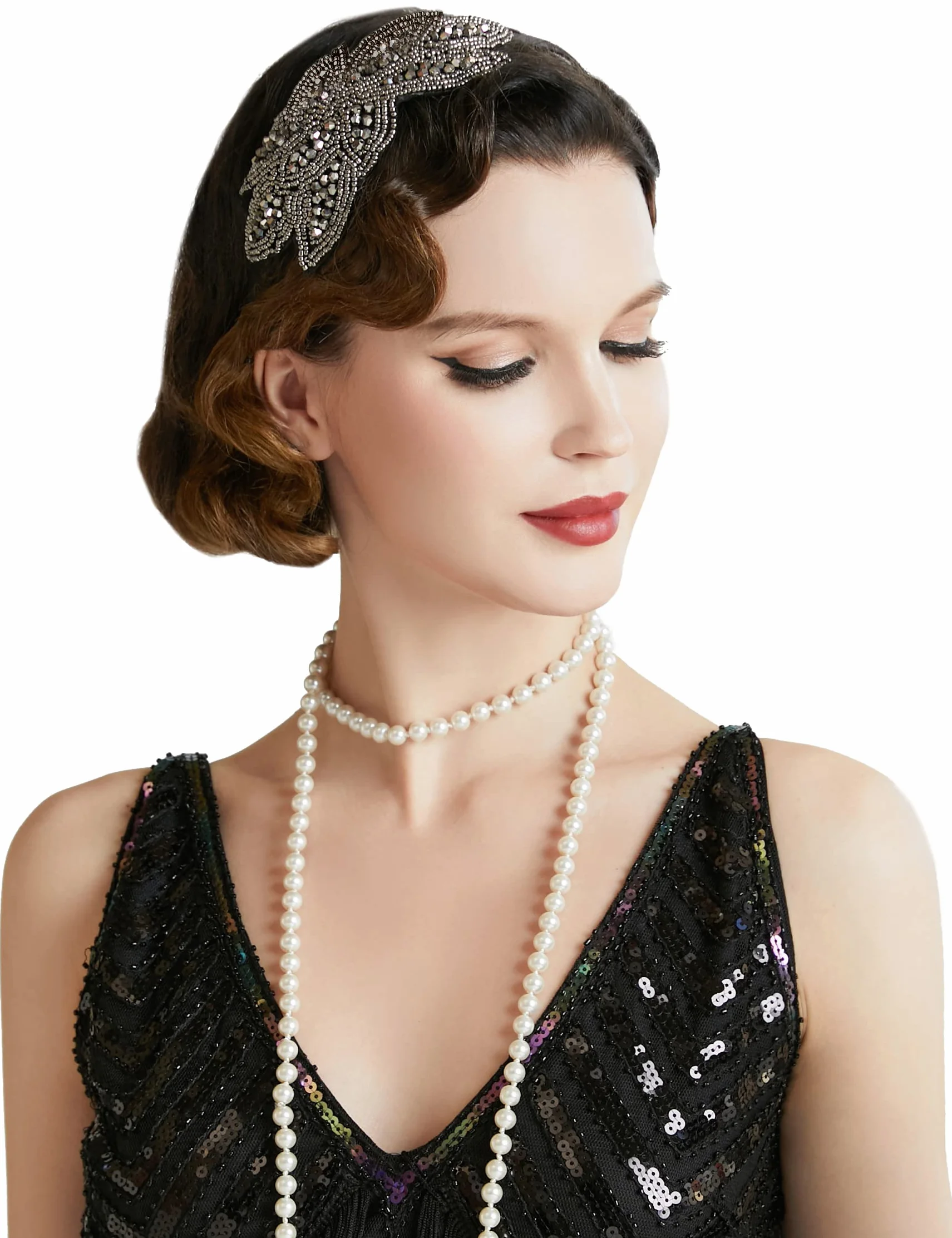 BABEYOND damska opaska na włosy w stylu lat 20., Gatsby, do kostiumu z lat 20. Flapper opaska do włosów w stylu flapper, czarna