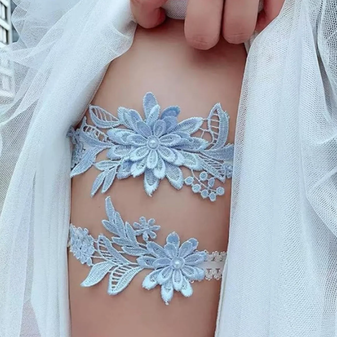 2 szt. Fałszywe perłowe elastyczne koronkowe podwiązki ślubne z kwiatami, podwiązki ślubne dla panny młodej i druhny, bal absolwentów, wygodny i elegancki design, akcesoria dekoracyjne