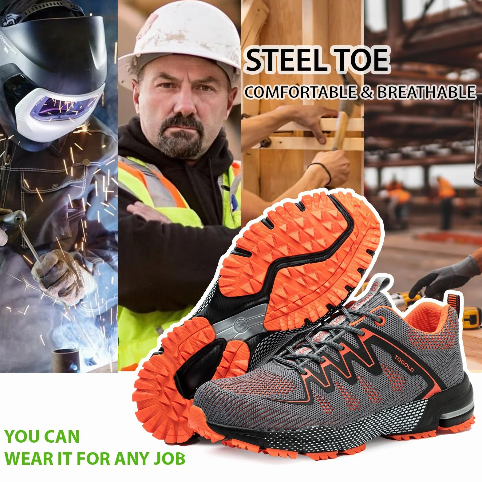 AONEGOLD Buty ochronne dla mężczyzn i kobiet, lekkie, stalowe noski, buty sportowe, oddychające, wygodne buty ochronne, antypoślizgowe, odporne na przebicie, buty robocze, 3,5-13UK