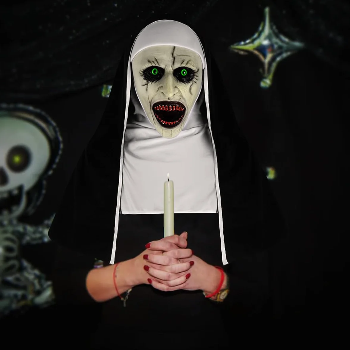 Maska Halloween zakonnica maska ​​horroru Dekoracja Halloween, maska ​​zakonnicy cosplay straszna maska ​​Maski Halloween kostium, maska ​​lateksowa maski szkieletowe horror dekoracja na Halloween