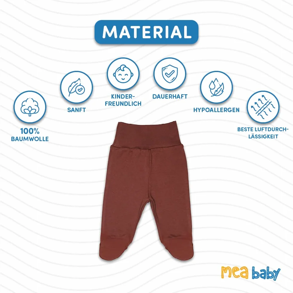 MEA BABY Spodnie Niemowlęce Unisex ze Stopką - 100% Bawełna, 5 Szt. Półśpiochy dla Chłopców i Dziewczynek