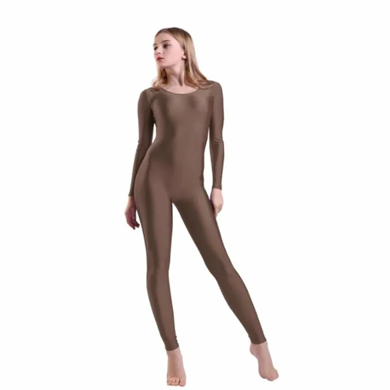 Damskie body z długim rękawem z wycięciem pod szyją Unitard damskie spandex całe ciało do tańca kostiumy gimnastyczne kombinezon dla dziewcząt