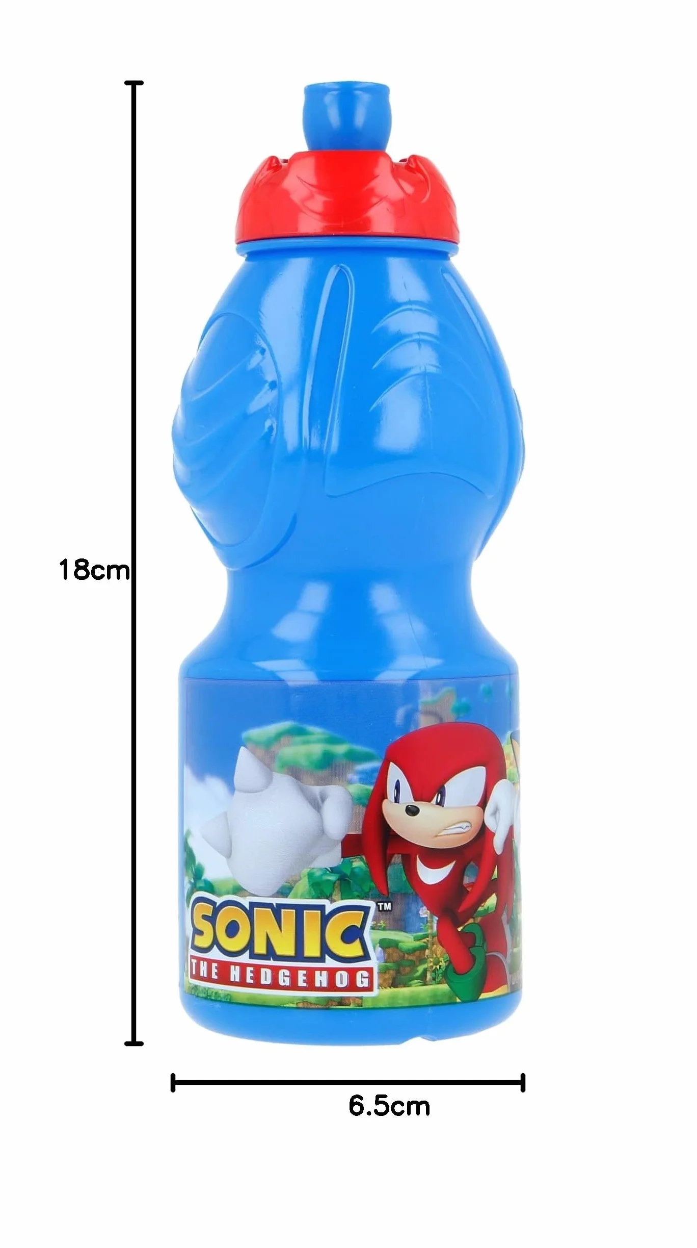 Stor Oryginalna plastikowa butelka Sega Sonic dla dzieci 400 ml bez BPA i nasadki ociekowej, antypoślizgowej opaski i ergonomicznego kształtu.