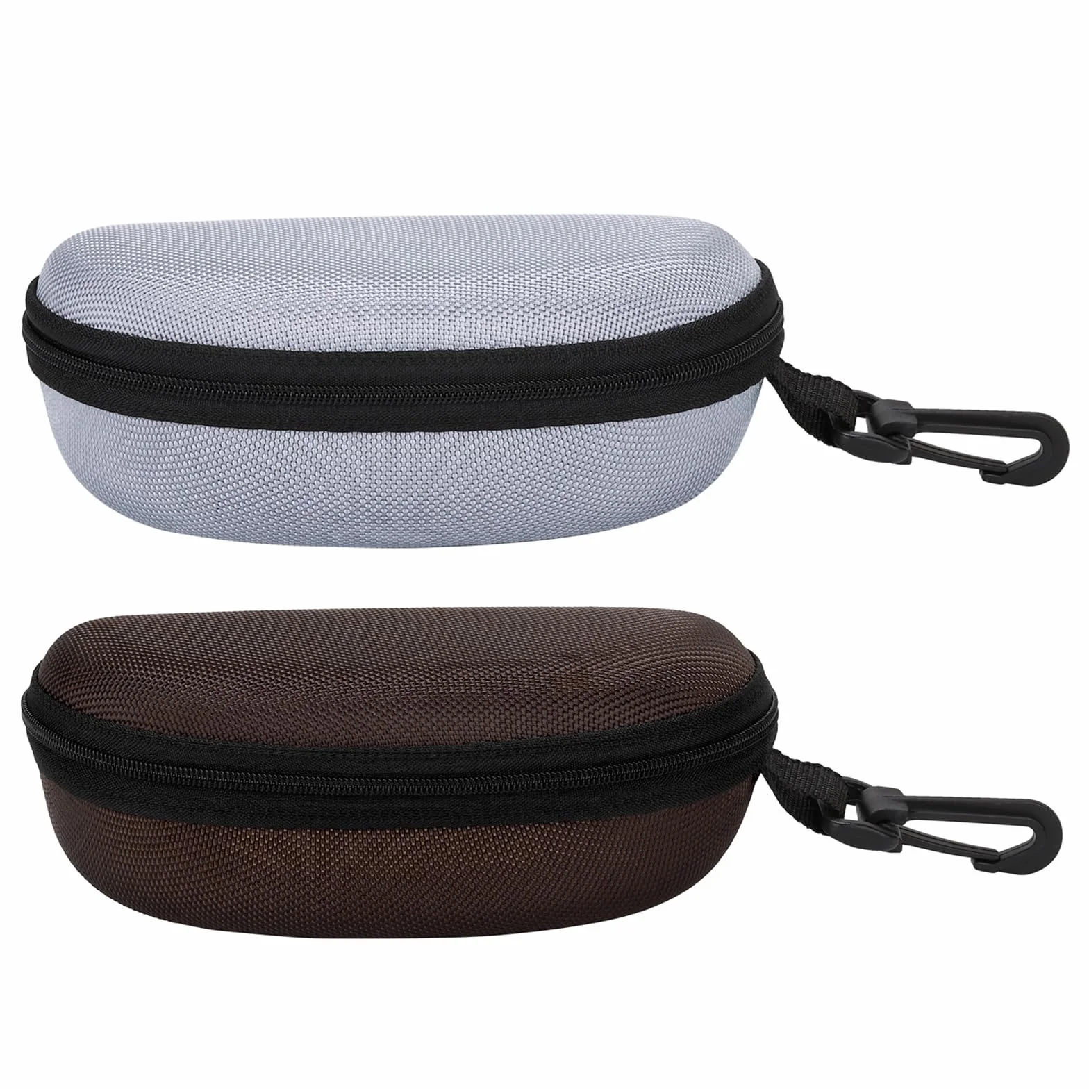molshine 2 sztuki przenośnych twardych etui na okulary przeciwsłoneczne, zamek błyskawiczny etui na okulary z haczykiem dla kobiet mężczyzn podróże sport, Brązowy i szary, L