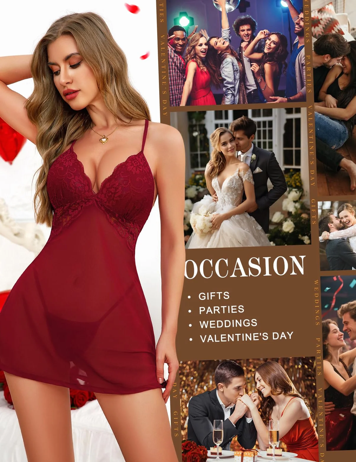 Niwicee Seksowna bielizna damska Babydoll koronkowa mini sukienka przezroczysta piżama dekolt w serek koszula nocna z siateczką z stringami bez pleców bielizna