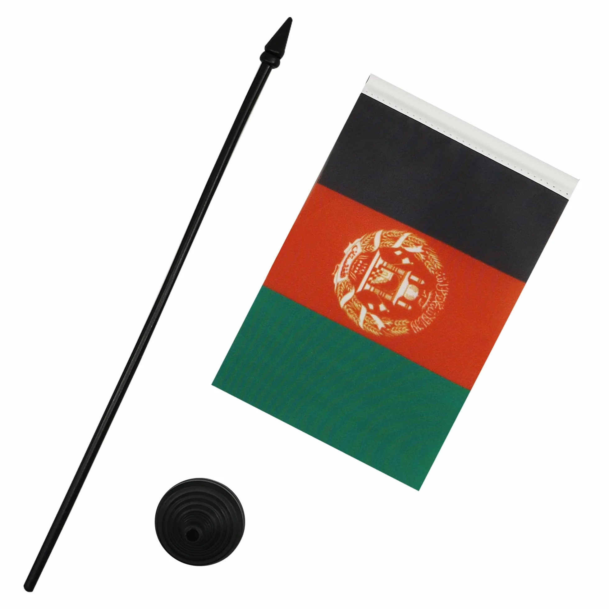 Drapeau de Table Afghanistan Socle Hampe Plastique, 15cm x 10cm, Noir