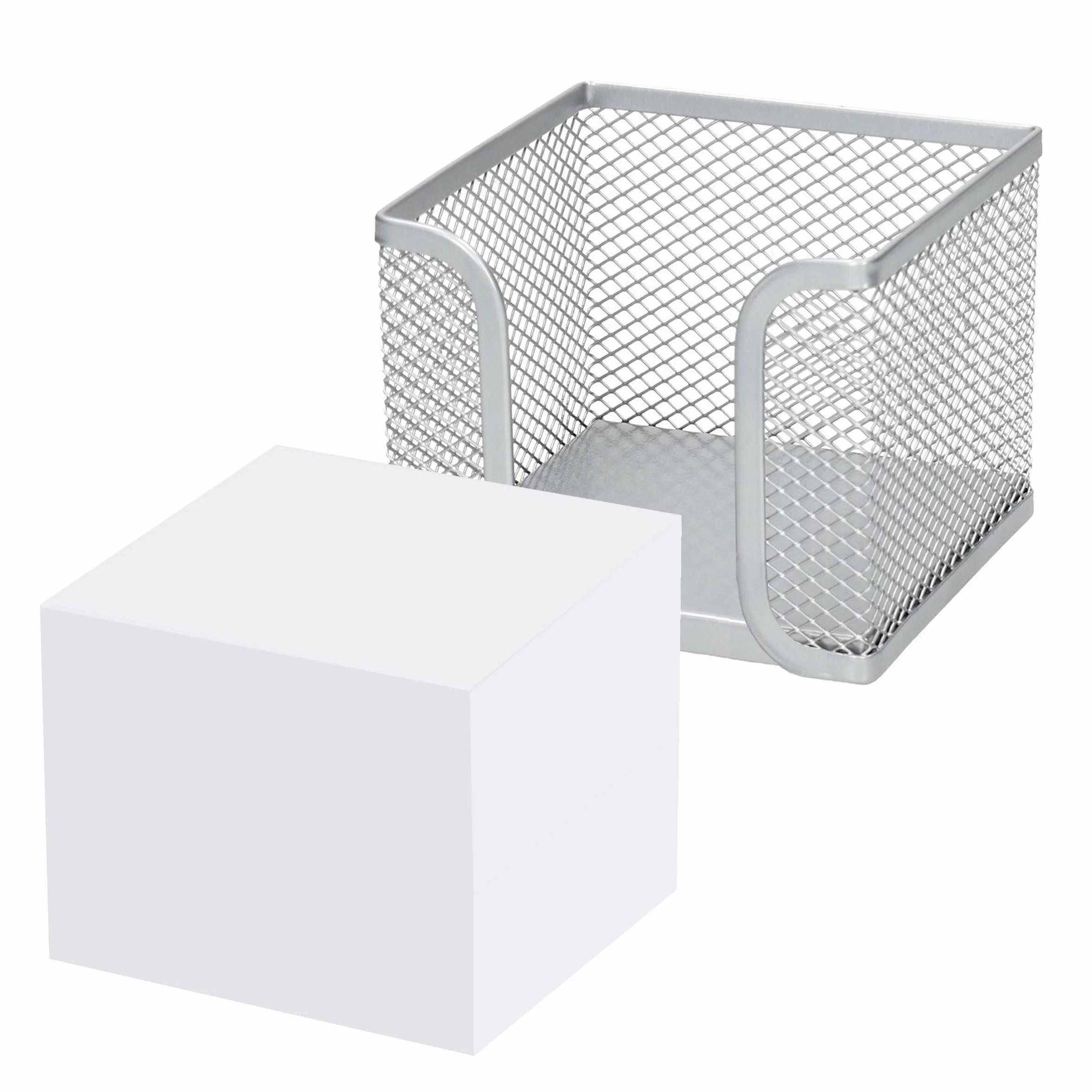 D.RECT Pudełko na karteczki z siatki z 700 arkuszami papieru do notatek (85 x 85 x 80 mm), skrzynka na karteczki, siatka o wyglądzie metalu, 95 x 95 x 80 mm, srebrne