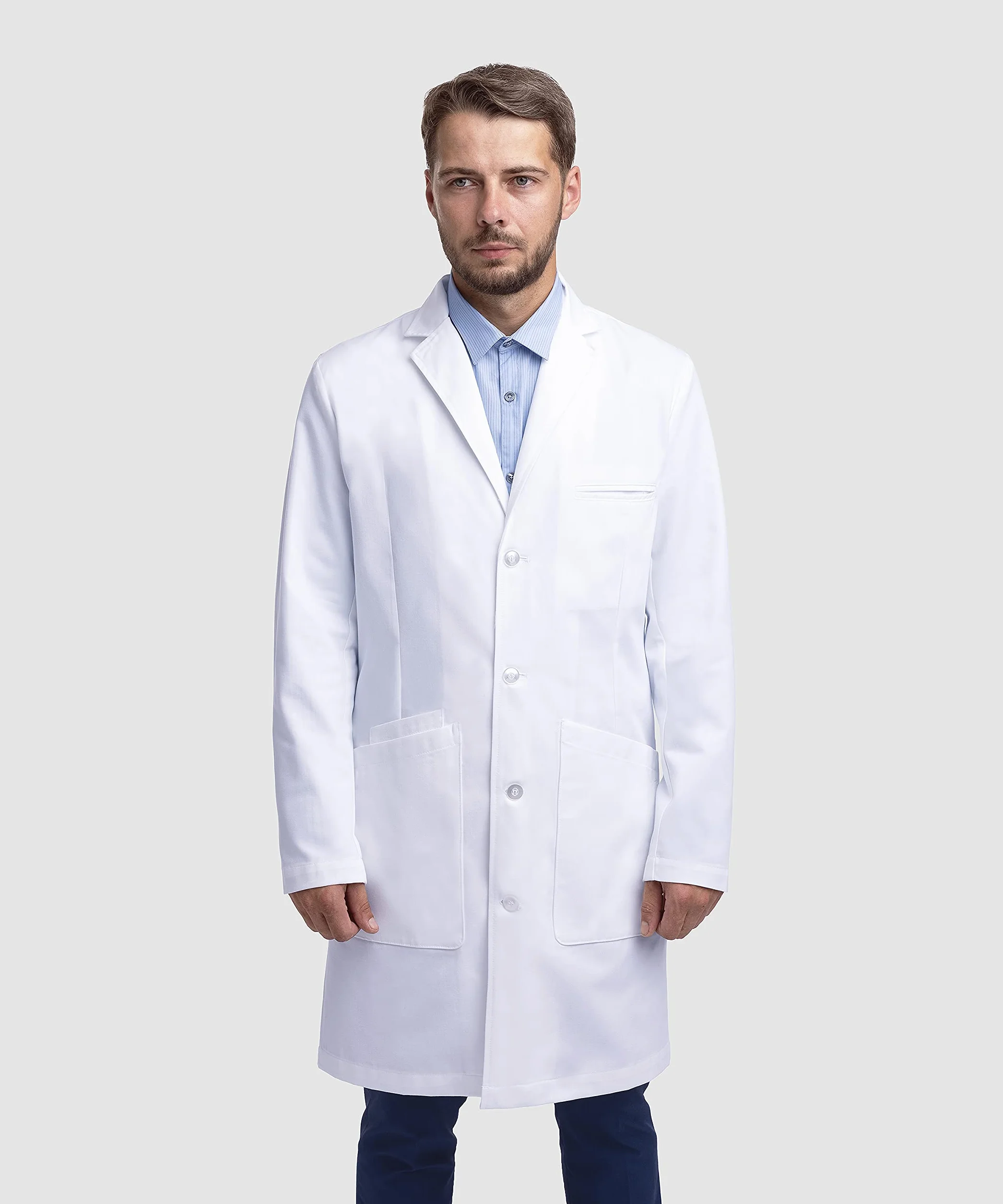 Dr. James profesjonalny fartuch laboratoryjny dla mężczyzn, częściowo dopasowany krój, wiele kieszeni, biały (XXL)